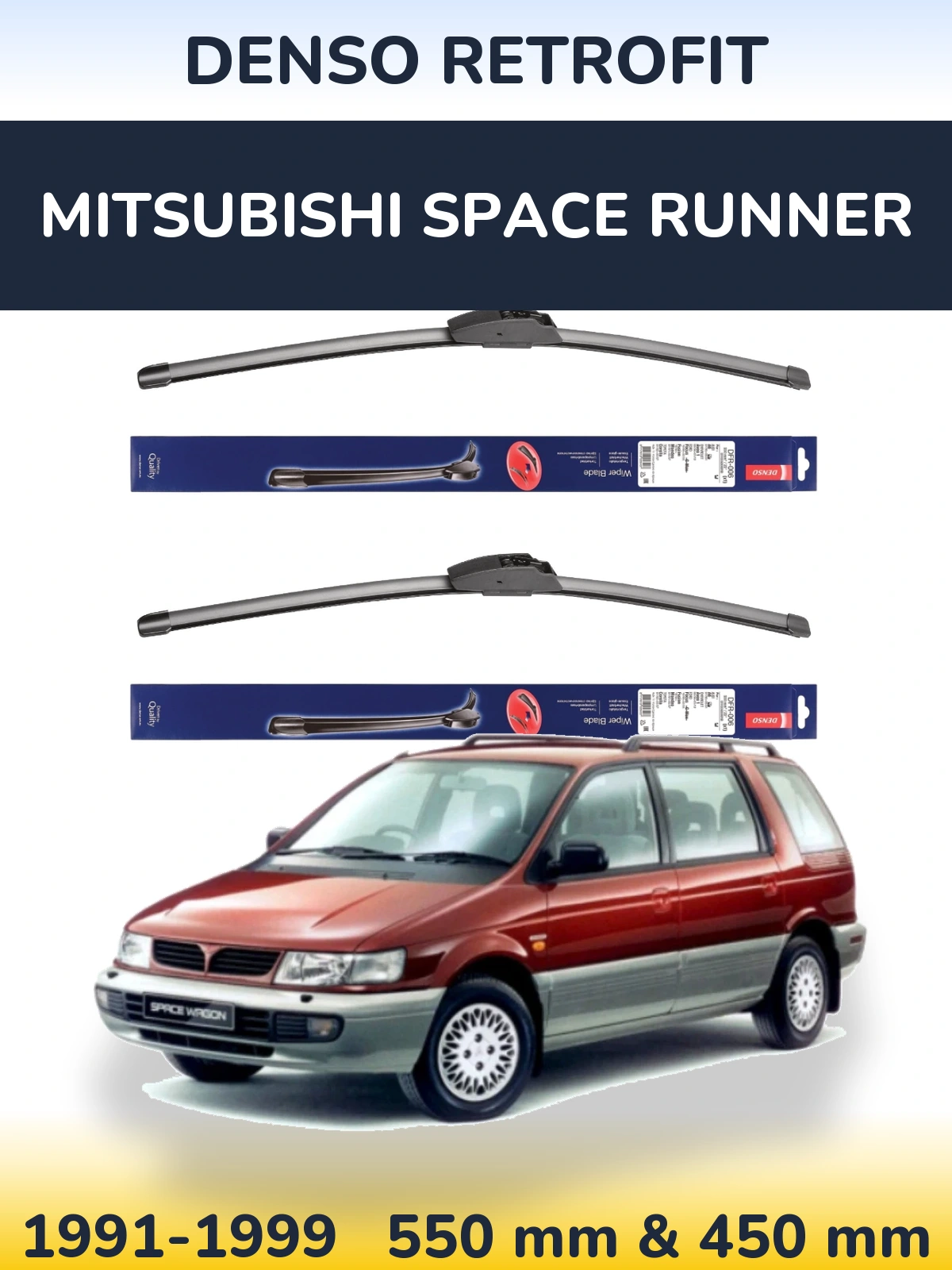 Front wiper blade set Denso Retrofit 550 & 450 mm for Mitsubishi Space Runner 1991-1999