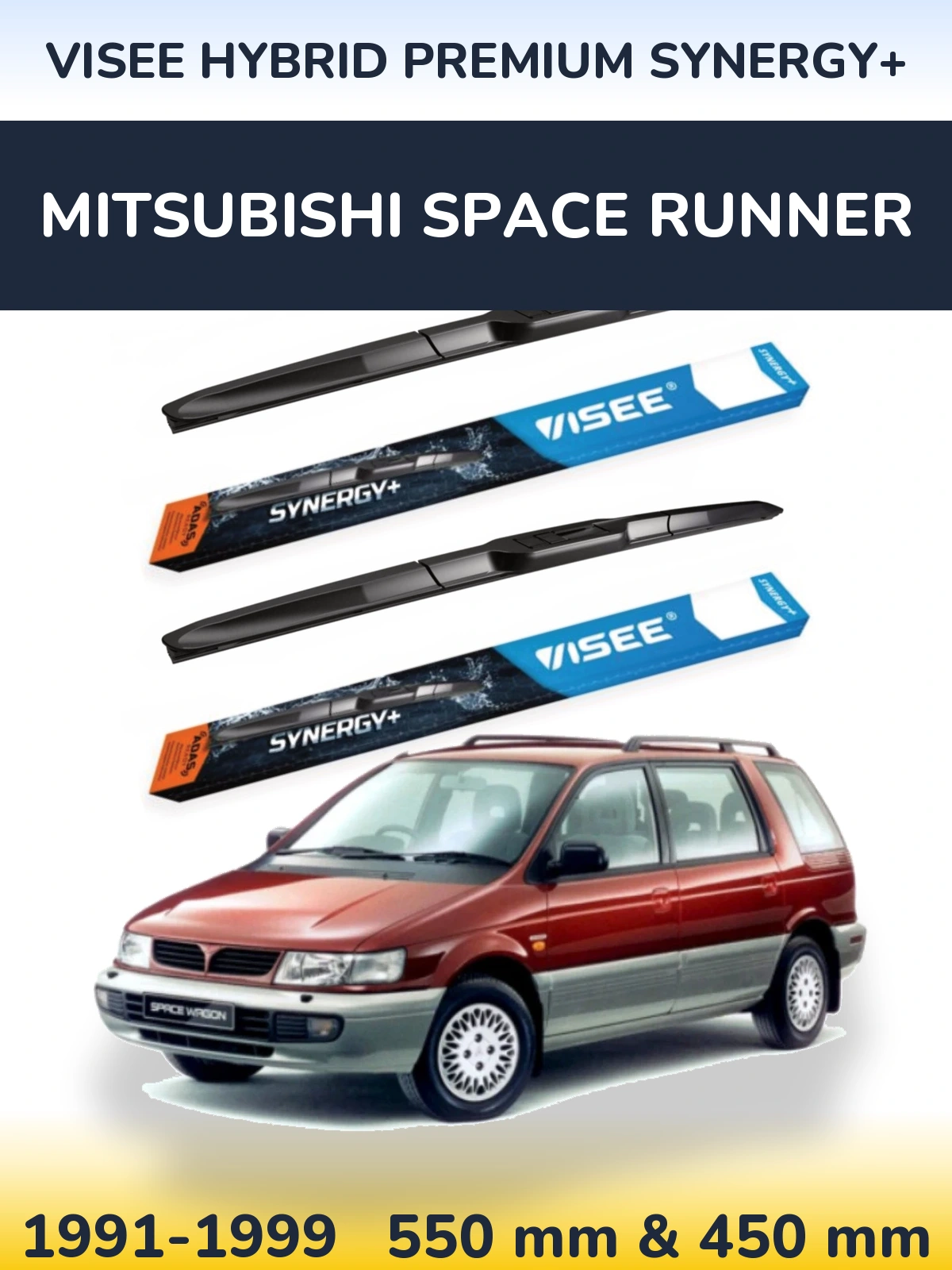 Front wiper blade set VISEE HYBRID PREMIUM SYNERGY+ 550 & 450 mm for Mitsubishi Space Runner 1991-1999