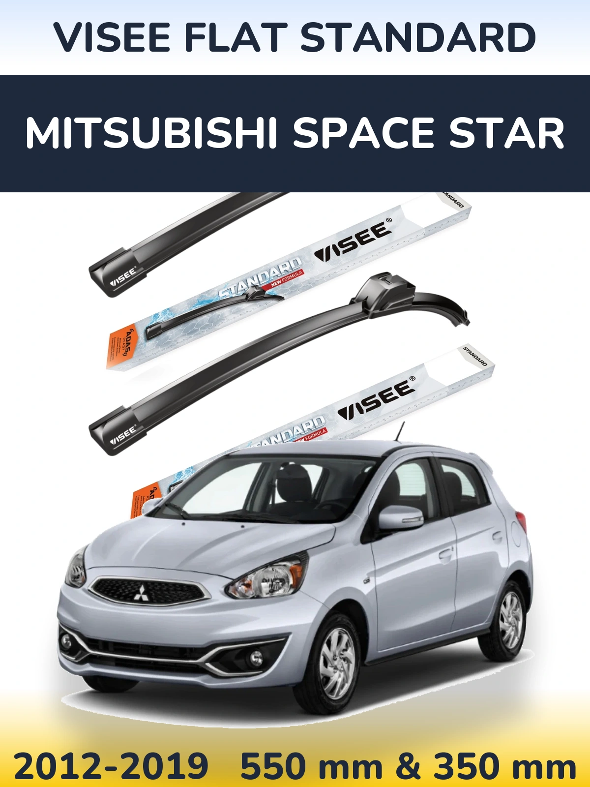 Комплект передних дворников VISEE FLAT STANDARD 550 & 350 мм для Mitsubishi Space Star 2012-2019