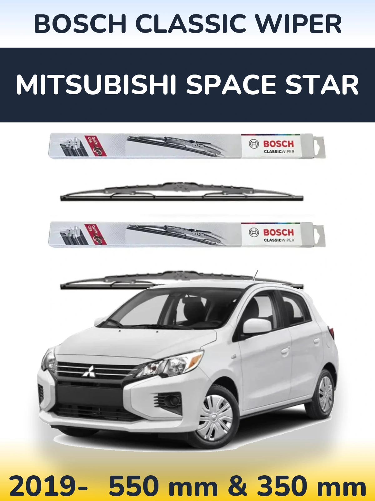 Front wiper blade set BOSCH Classic Wiper 550 & 340 mm for Mitsubishi Space Star 2019-2026
