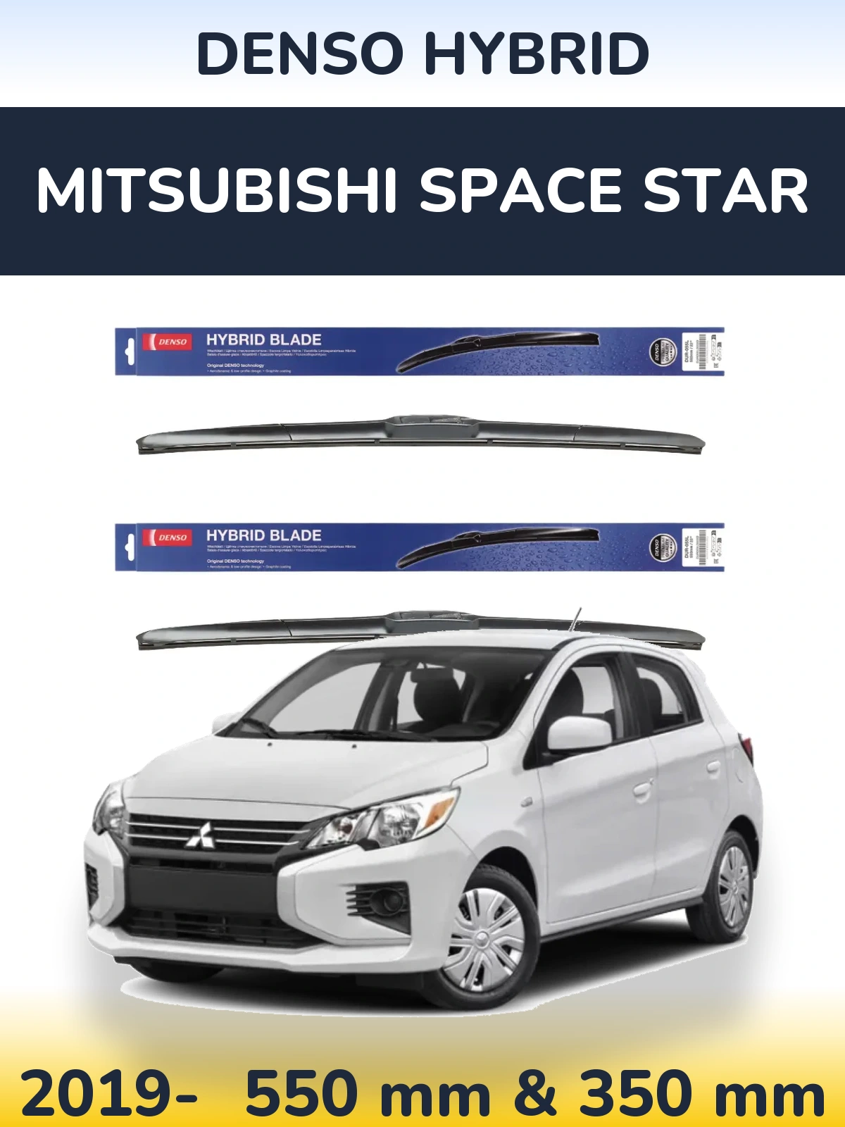 Front wiper blade set Denso Hybrid 550 & 350 mm for Mitsubishi Space Star 2019-2026