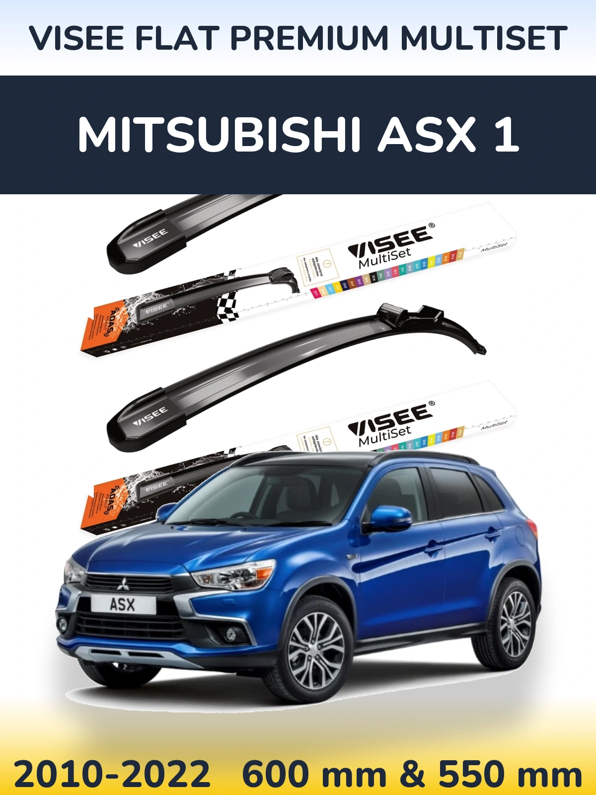 Front wiper blade set VISEE FLAT PREMIUM MultiSet 600 & 550 mm for Mitsubishi ASX 1 2010-2022