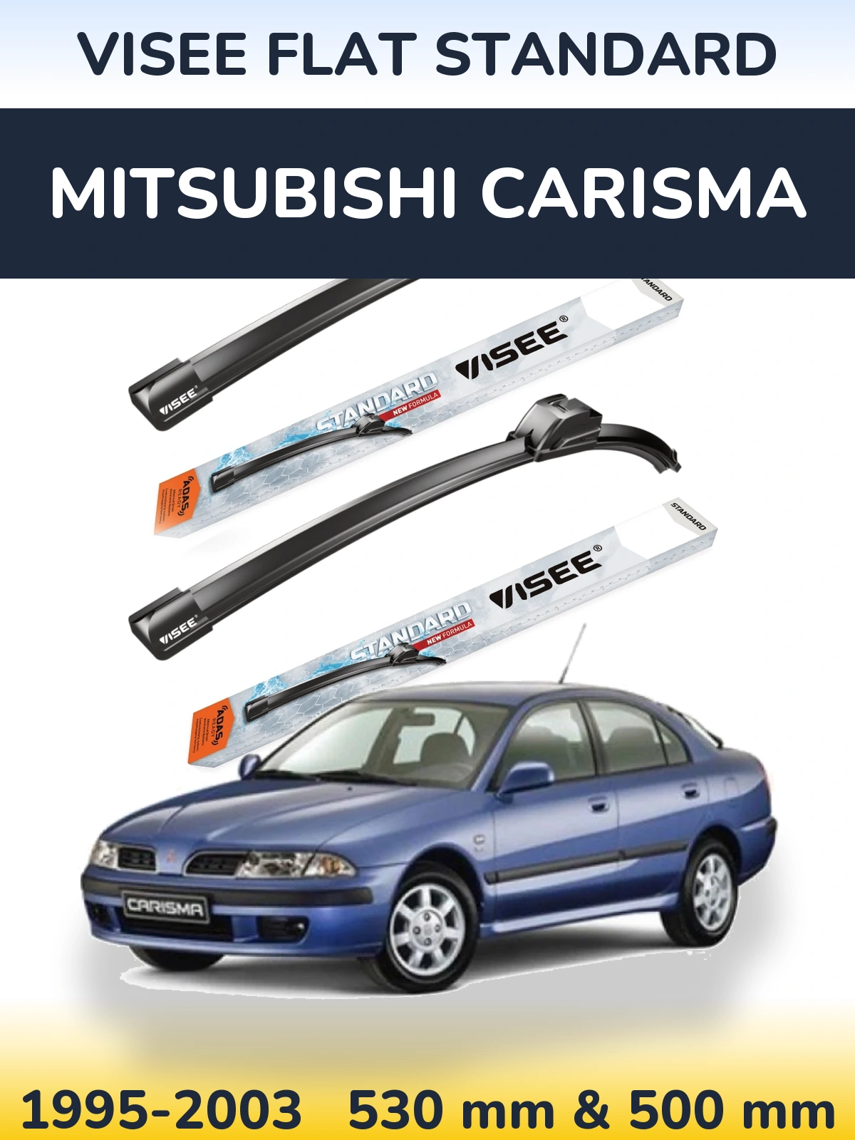 Комплект передних дворников VISEE FLAT STANDARD 530 & 500 мм для Mitsubishi Carisma 1995-2003