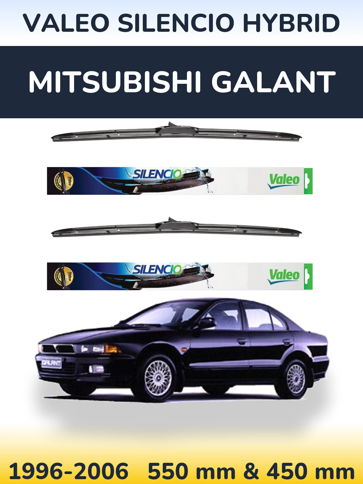 Front wiper blade set Valeo Silencio Hybrid 550 & 450 mm for Mitsubishi Galant 1996-2006