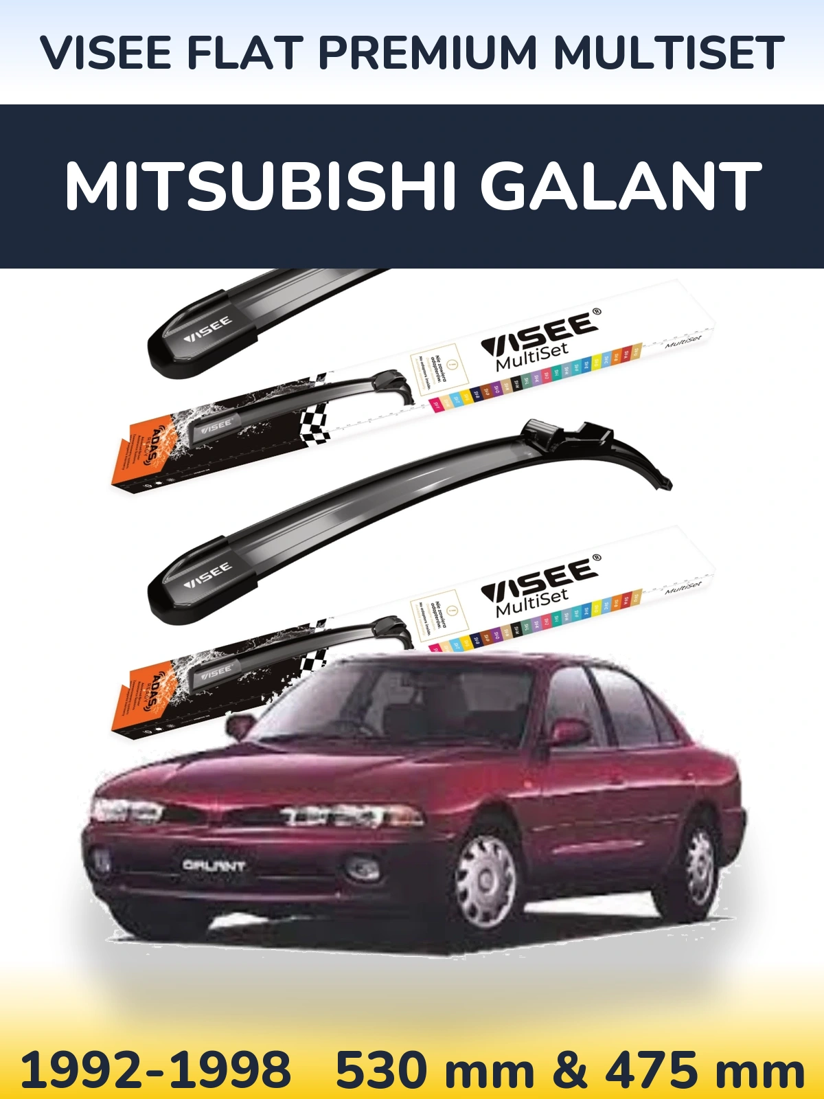 Front wiper blade set VISEE FLAT PREMIUM MultiSet 530 & 475 mm for Mitsubishi Galant 1992-1998