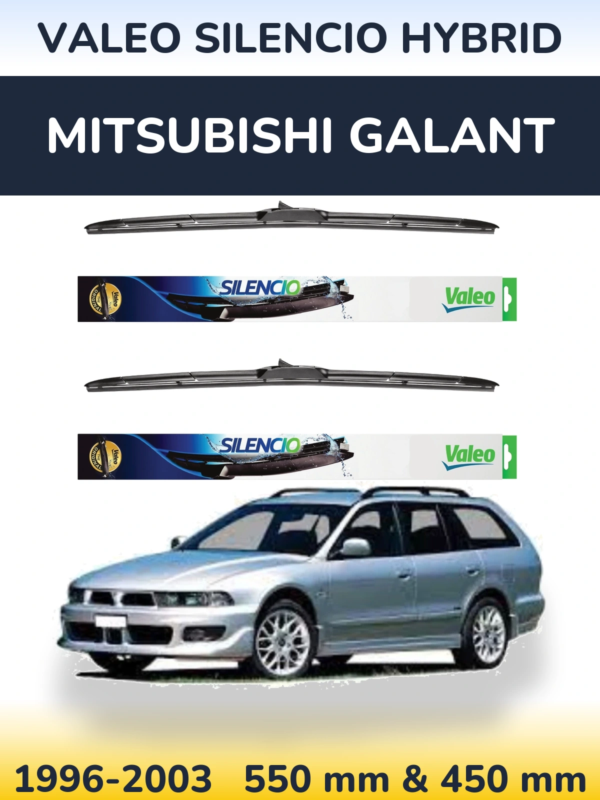 Front wiper blade set Valeo Silencio Hybrid 550 & 450 mm for Mitsubishi Galant 1996-2003