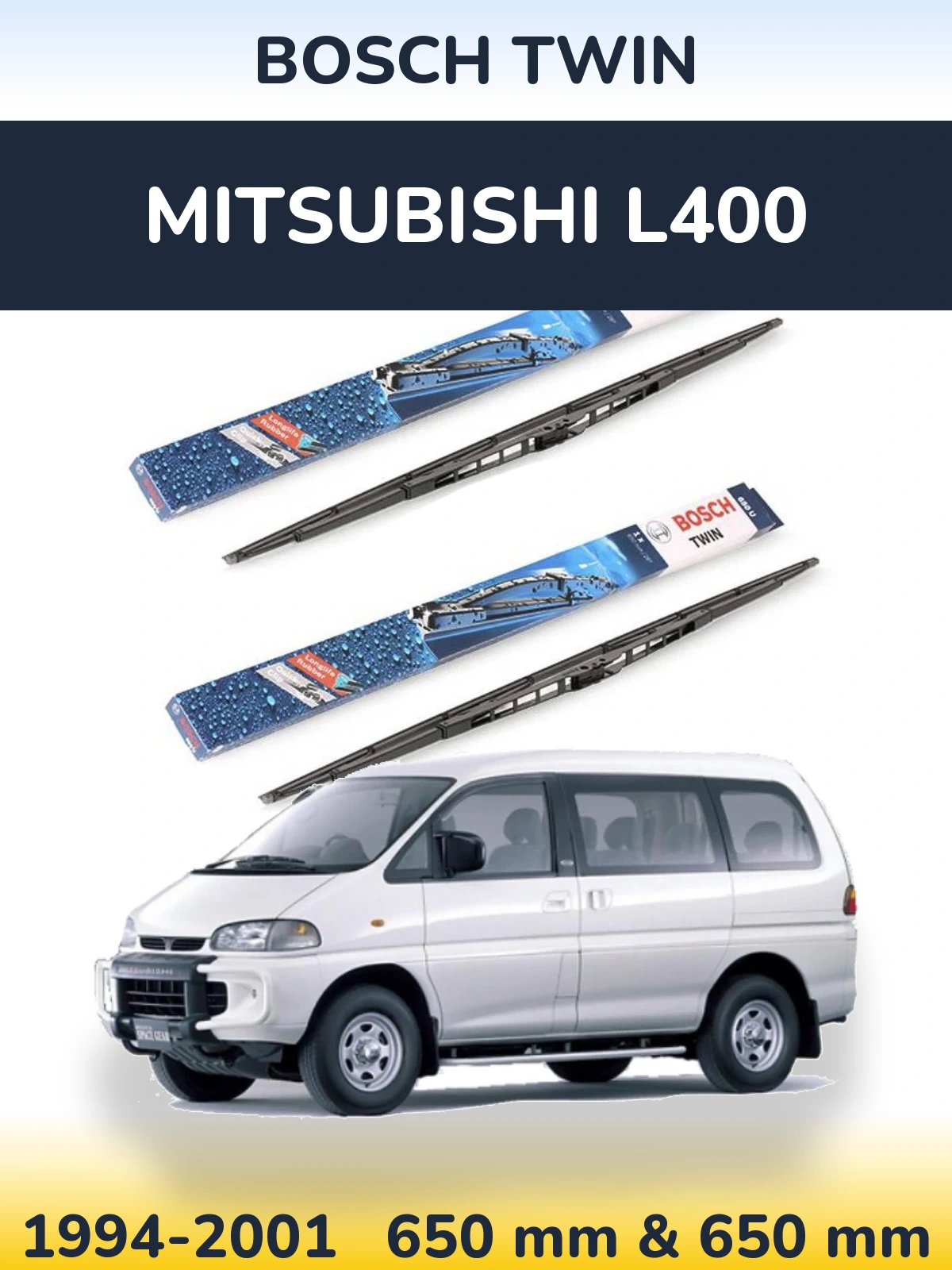 Front wiper blade set BOSCH Twin 650 & 650 mm for Mitsubishi L400 1994-2001