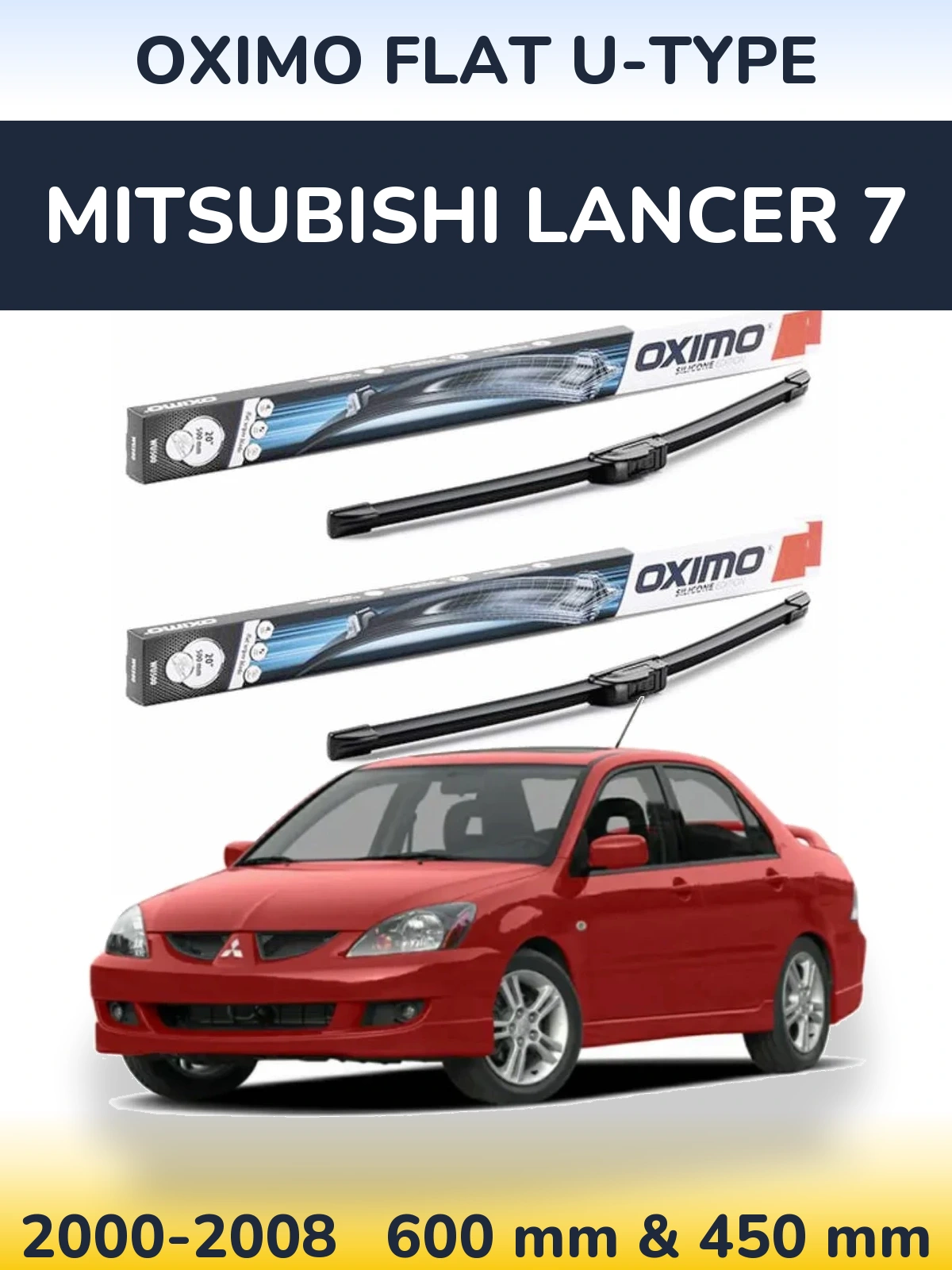 Front wiper blade set Oximo Flat U-type 600 & 450 mm for Mitsubishi Lancer 7 2000-2008