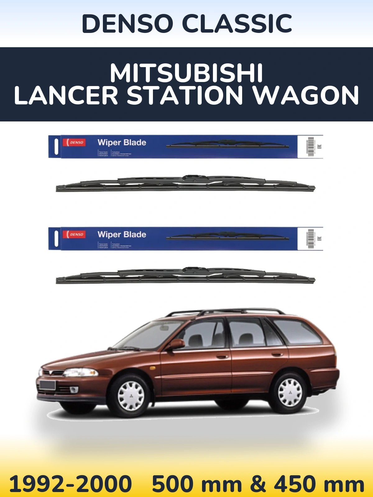 Front wiper blade set Denso Classic 500 & 450 mm for Mitsubishi Lancer Station Wagon 1992-2000
