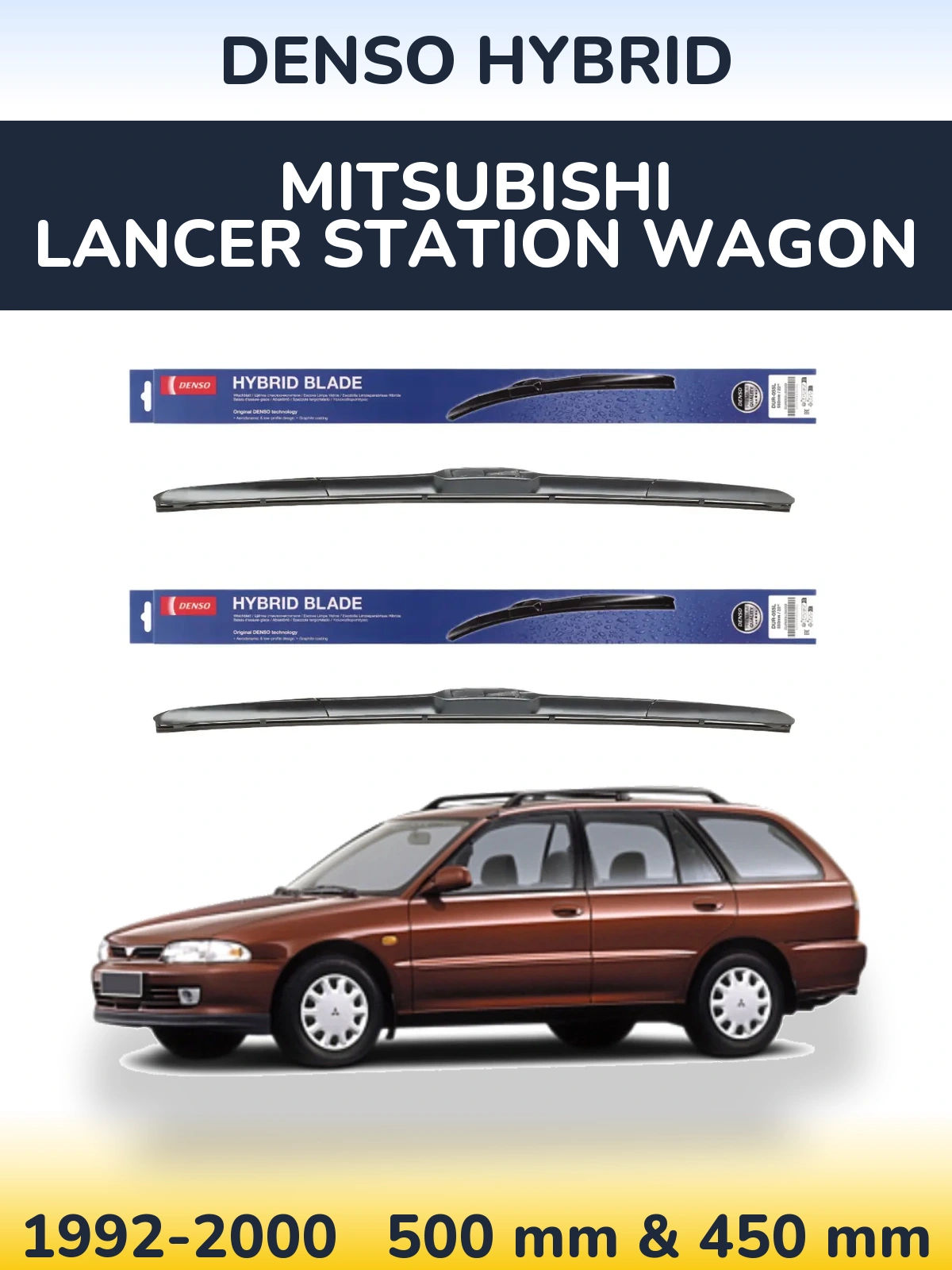 Front wiper blade set Denso Hybrid 500 & 450 mm for Mitsubishi Lancer Station Wagon 1992-2000
