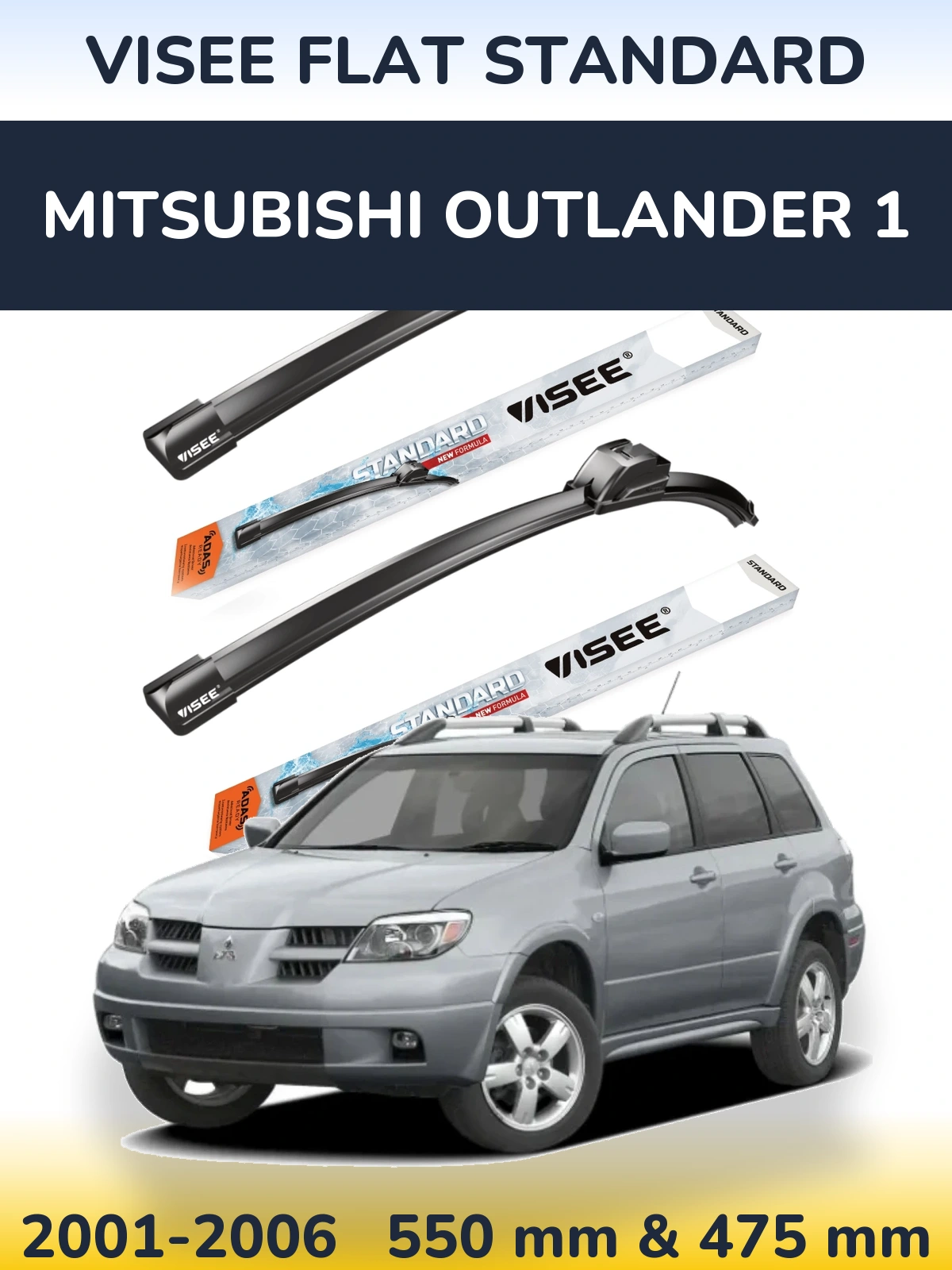 Front wiper blade set VISEE FLAT STANDARD 550 & 475 mm for Mitsubishi Outlander 1 2001-2006