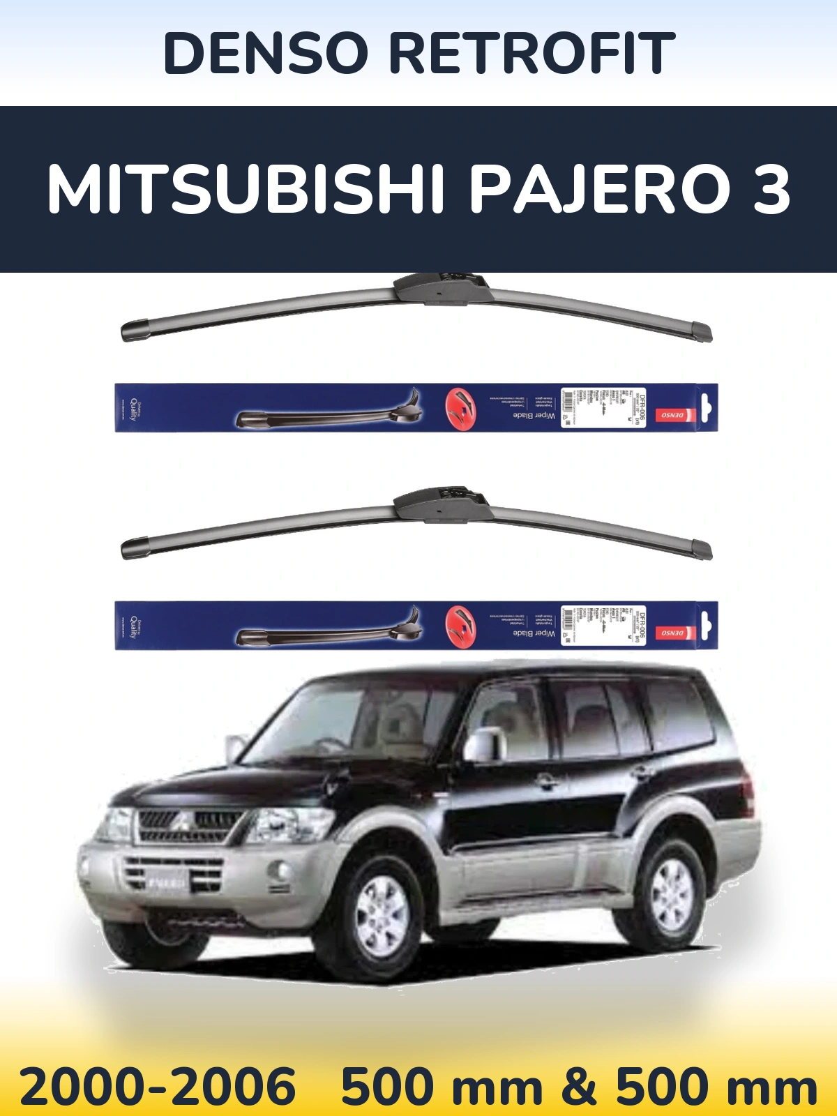 Front wiper blade set Denso Retrofit 500 & 500 mm for Mitsubishi Pajero 3 2000-2006