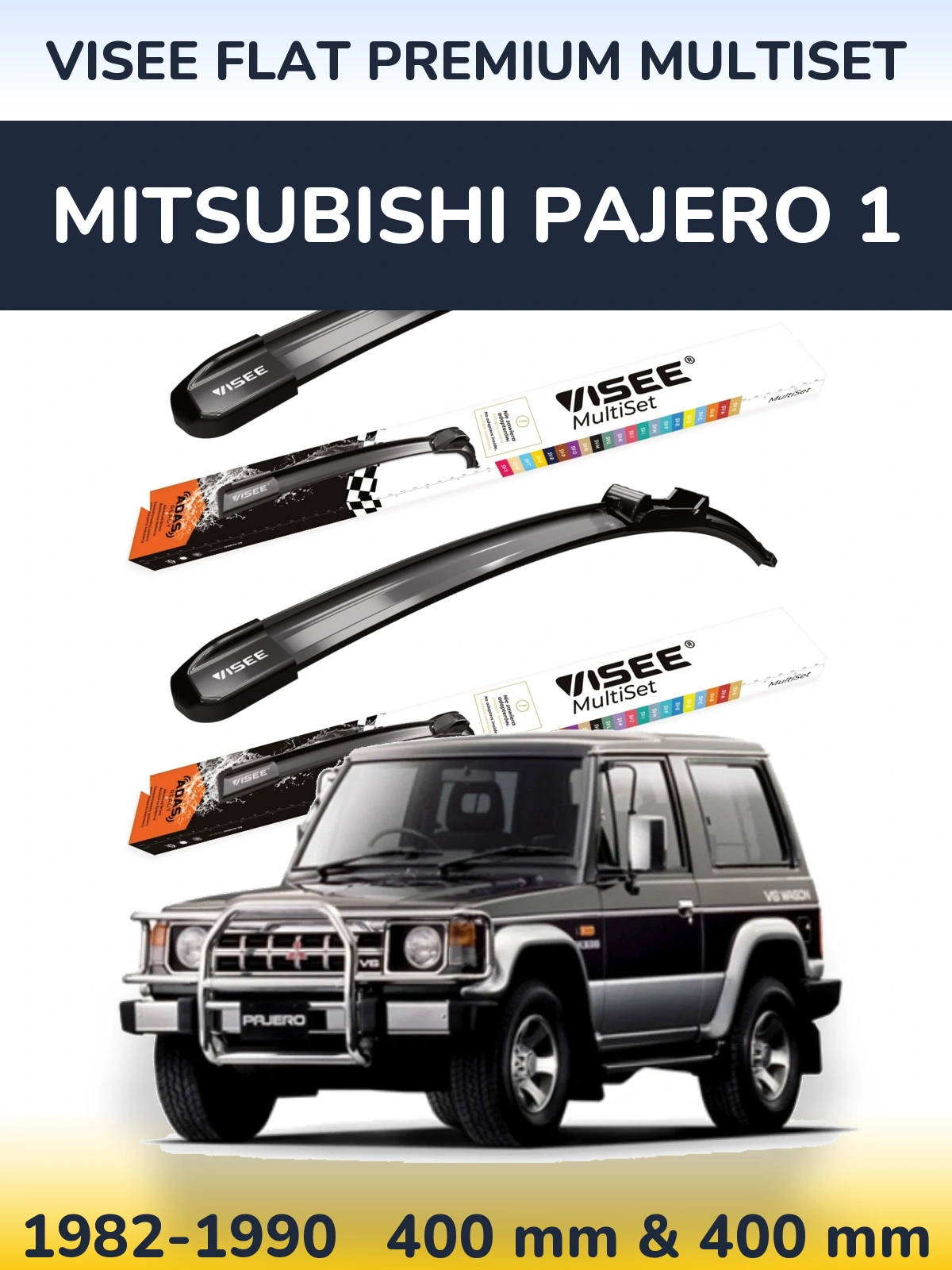 Front wiper blade set VISEE FLAT PREMIUM MultiSet 400 & 400 mm for Mitsubishi Pajero 1 1982-1990