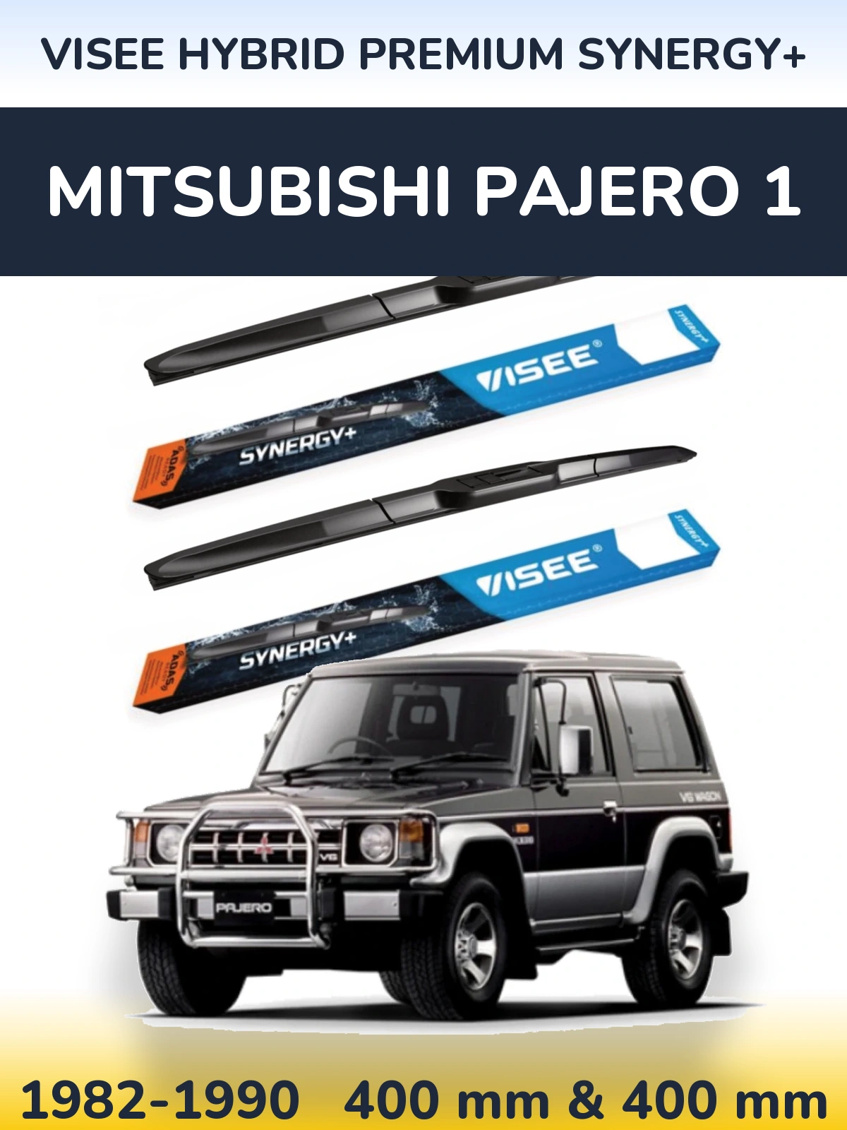 Front wiper blade set VISEE HYBRID PREMIUM SYNERGY+ 400 & 400 mm for Mitsubishi Pajero 1 1982-1990
