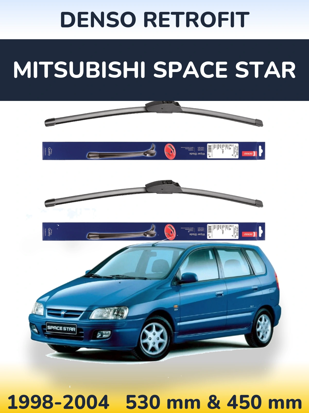 Комплект передніх щіток Denso Retrofit 530 & 450 мм для Mitsubishi Space Star 1998-2004