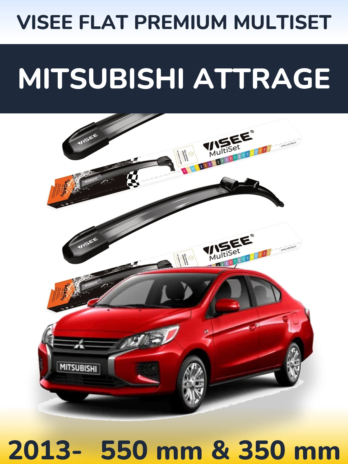 Front wiper blade set VISEE FLAT PREMIUM MultiSet 550 & 350 mm for Mitsubishi Attrage 2013-2026