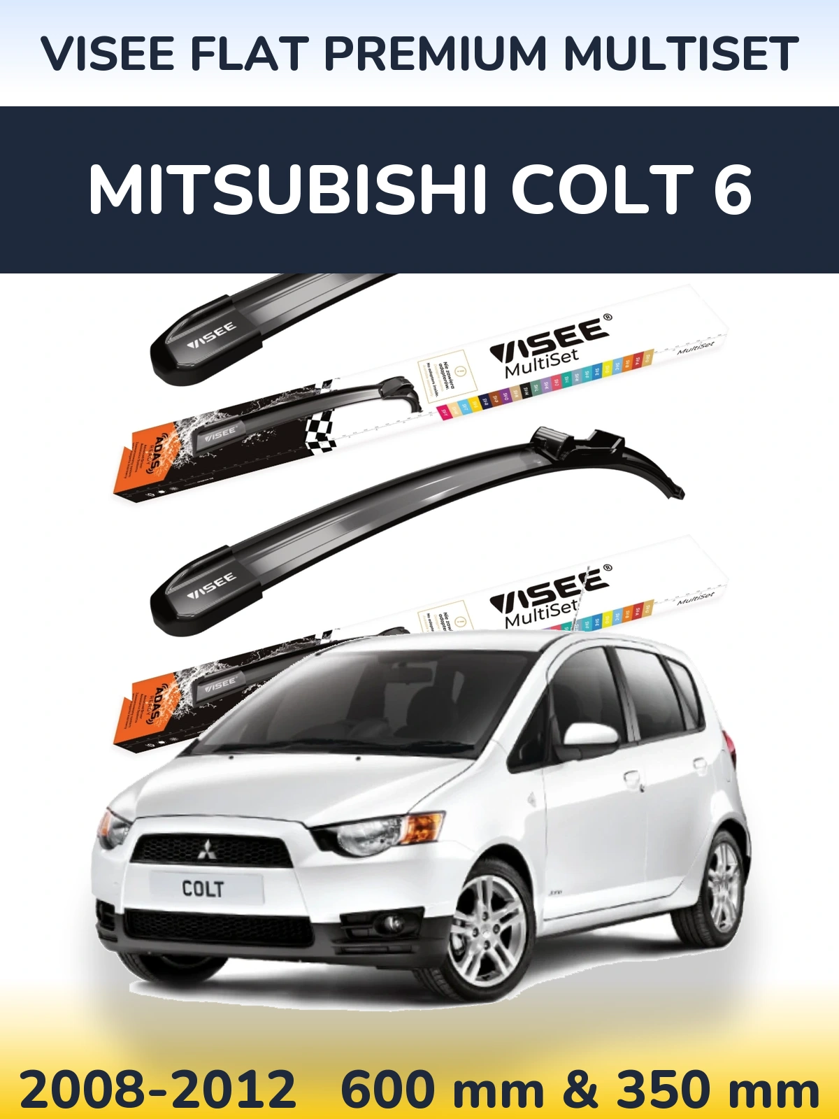 Front wiper blade set VISEE FLAT PREMIUM MultiSet 600 & 350 mm for Mitsubishi Colt 6 2008-2012