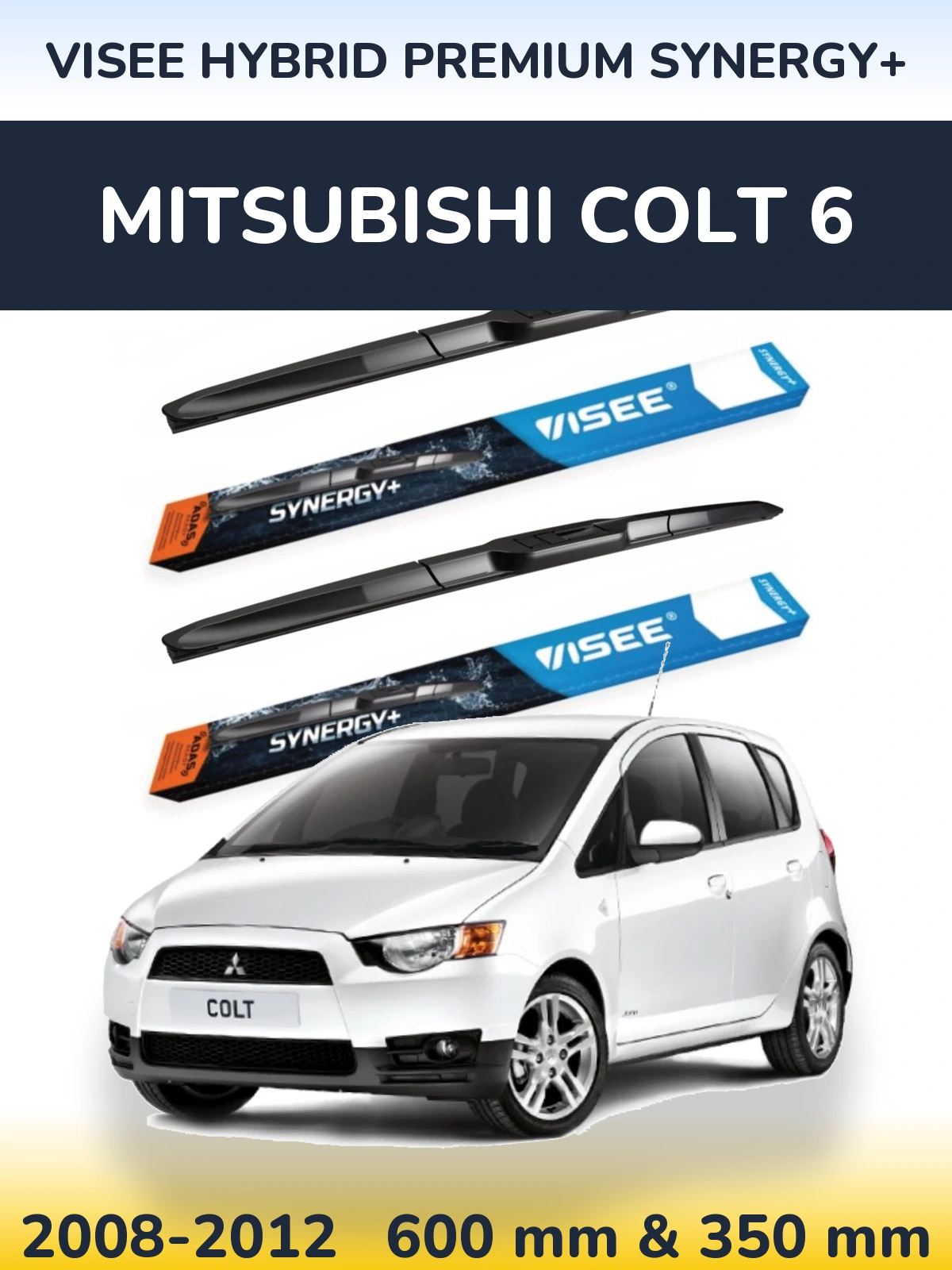 Front wiper blade set VISEE HYBRID PREMIUM SYNERGY+ 600 & 350 mm for Mitsubishi Colt 6 2008-2012