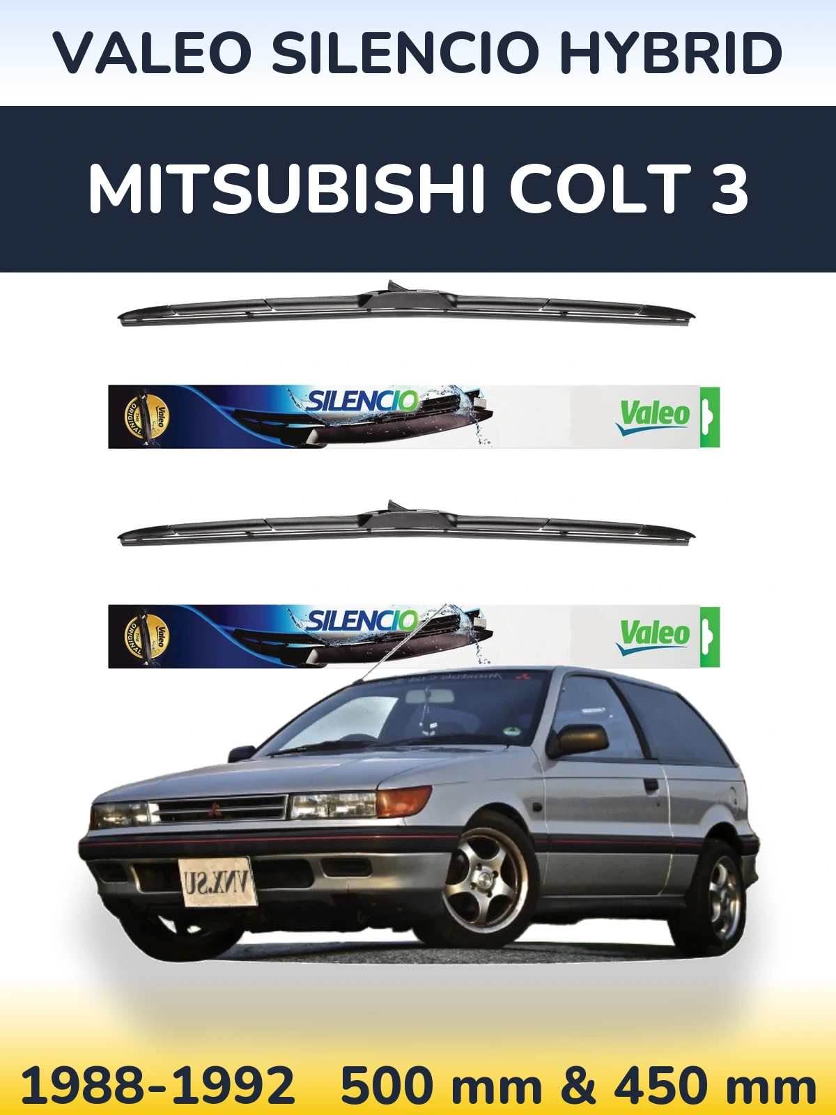 Комплект передніх щіток Valeo Silencio Hybrid 500 & 450 мм для Mitsubishi Colt 3 1988-1992