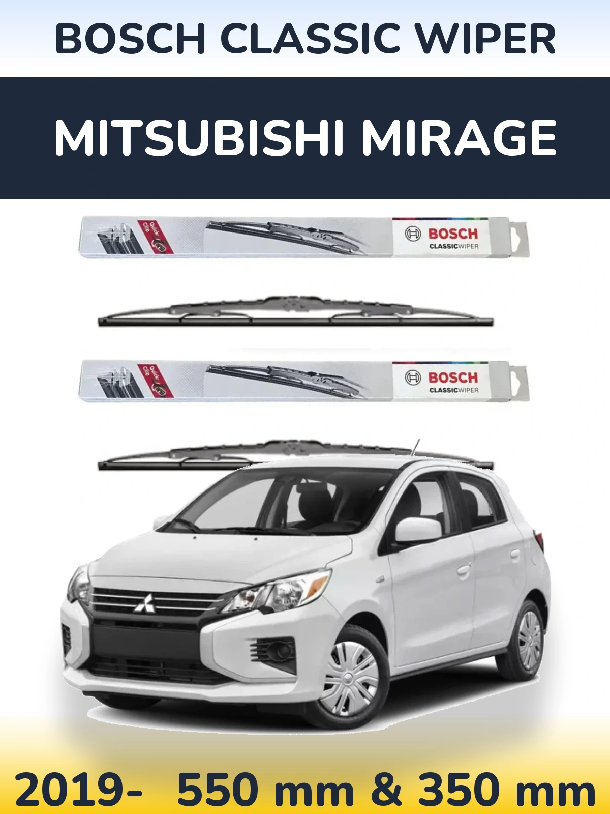 Front wiper blade set BOSCH Classic Wiper 550 & 340 mm for Mitsubishi Mirage 2019-2026