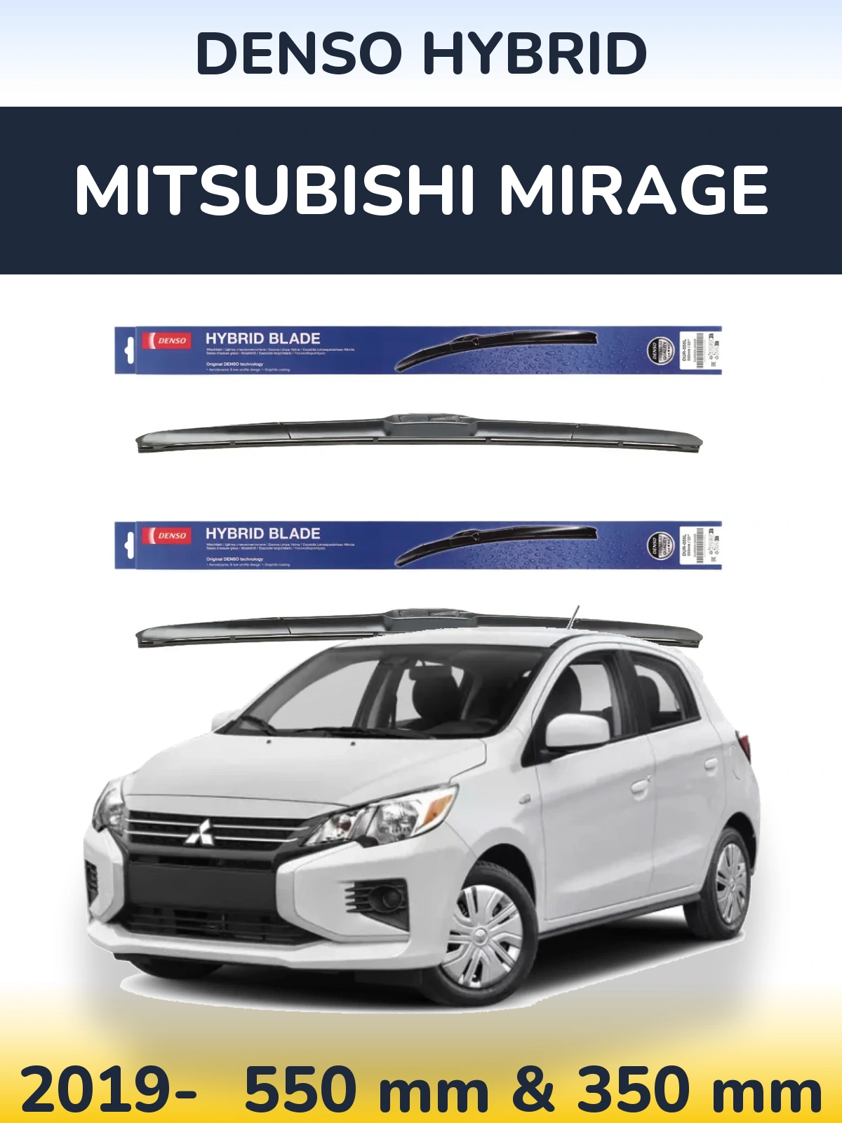 Front wiper blade set Denso Hybrid 550 & 350 mm for Mitsubishi Mirage 2019-2026