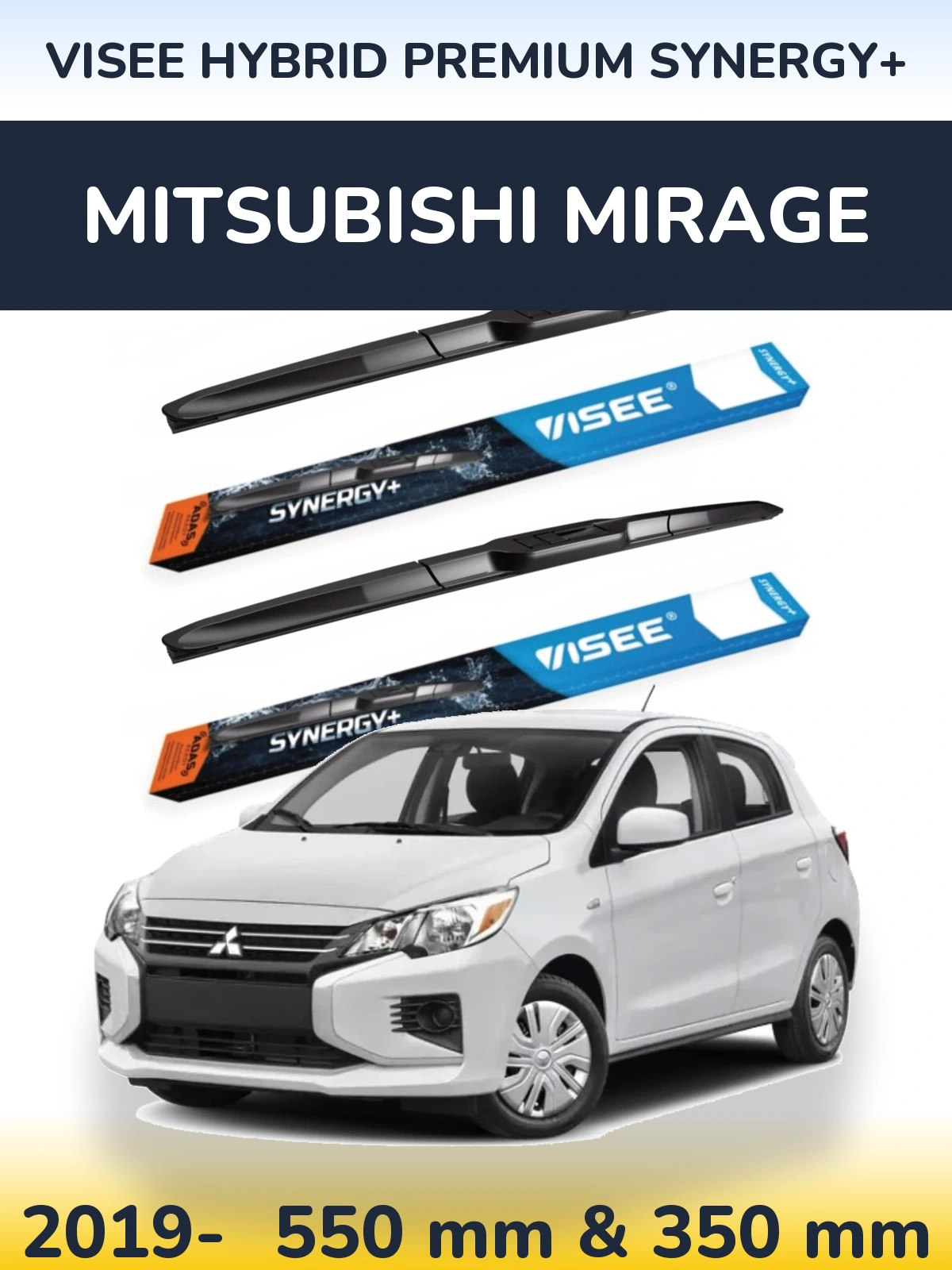 Front wiper blade set VISEE HYBRID PREMIUM SYNERGY+ 550 & 350 mm for Mitsubishi Mirage 2019-2026