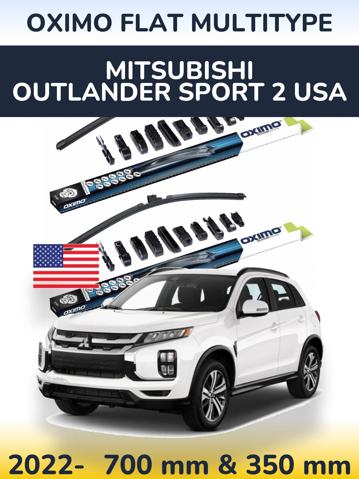 Front wiper blade set Oximo Flat MultiTypee 700 & 350 mm for Mitsubishi Outlander Sport 2 USA 2022-2026