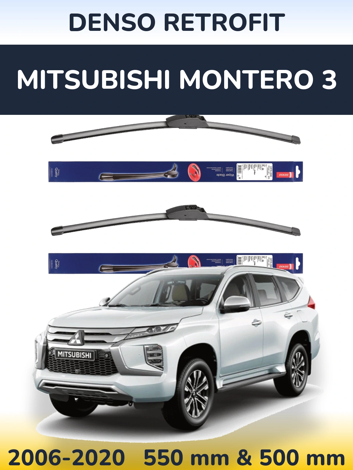 Front wiper blade set Denso Retrofit 550 & 500 mm for Mitsubishi Montero 3 2006-2020
