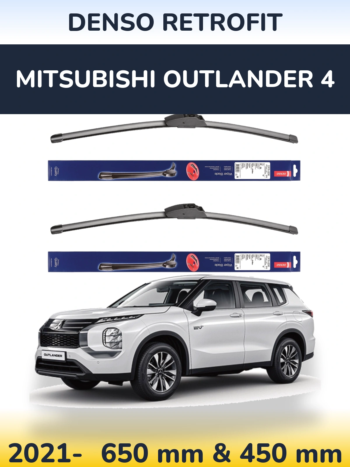 Front wiper blade set Denso Retrofit 650 & 450 mm for Mitsubishi Outlander 4 2021-2026