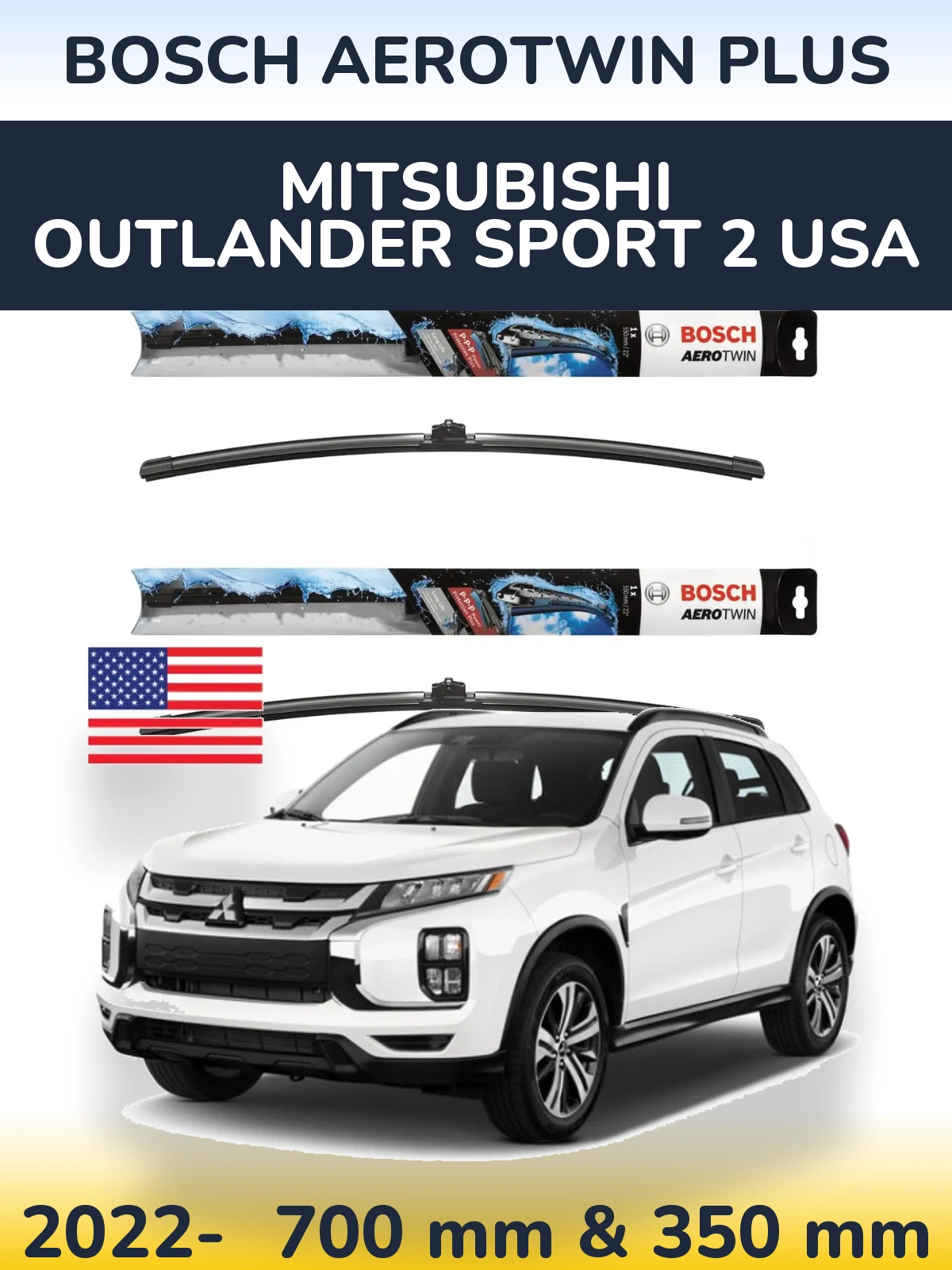 Комплект передніх щіток BOSCH AeroTwin Plus 700 & 350 мм для Mitsubishi Outlander Sport 2 USA 2022-2026