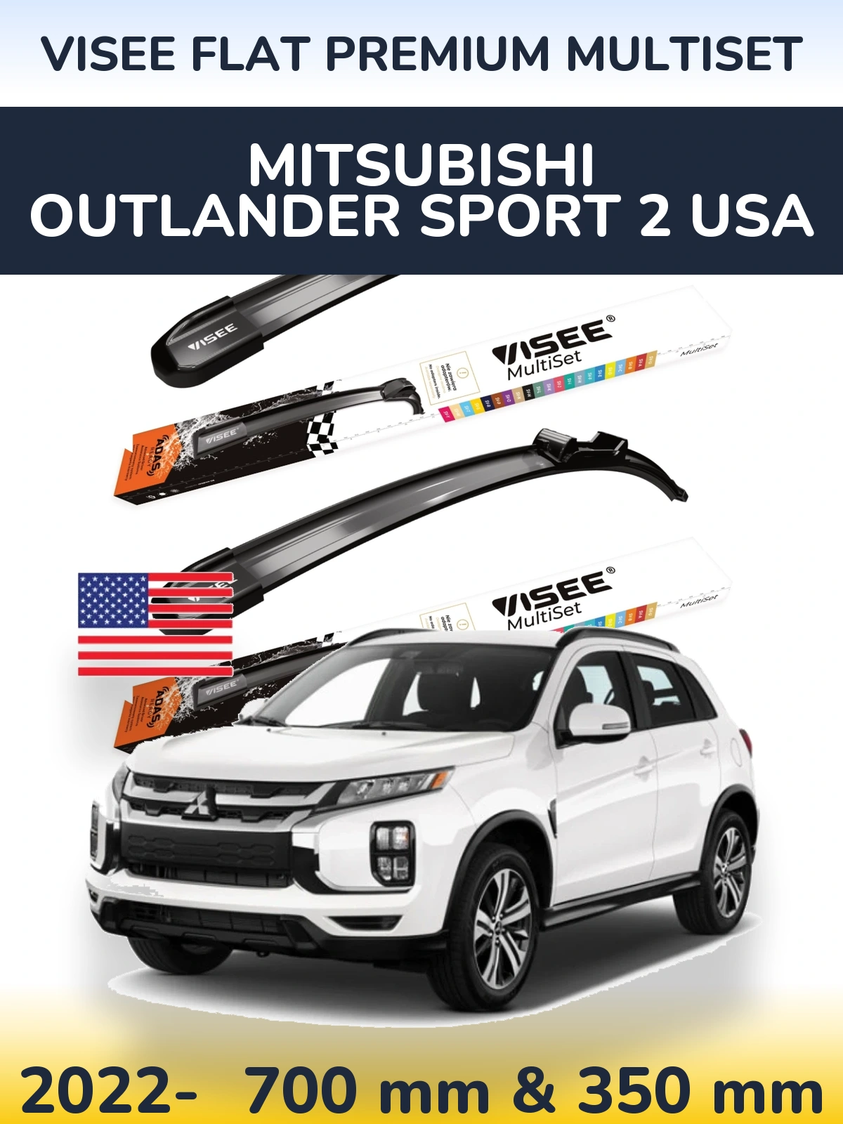 Комплект передніх щіток VISEE FLAT PREMIUM MultiSet 700 & 350 мм для Mitsubishi Outlander Sport 2 USA 2022-2026