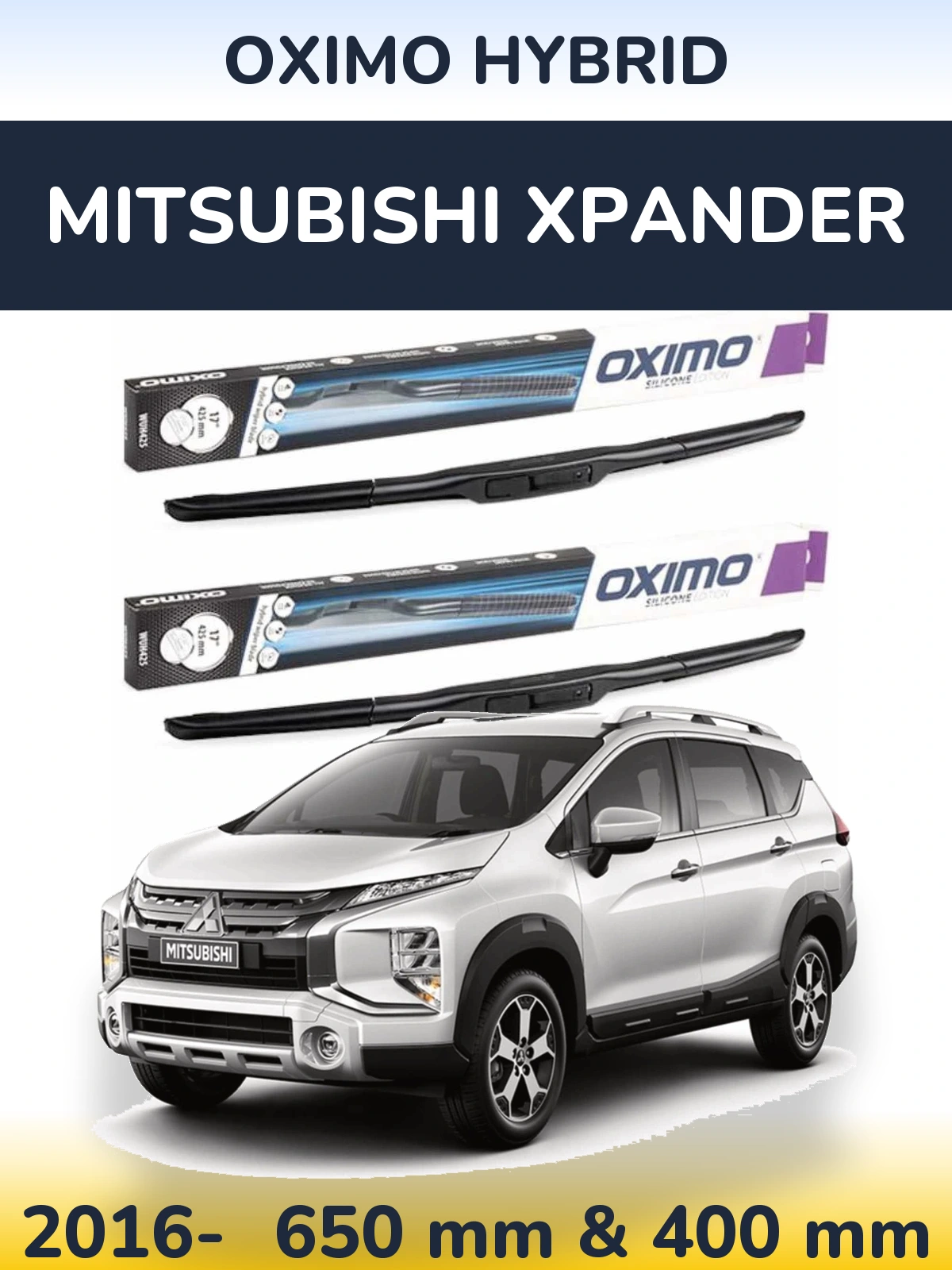 Комплект передних дворников Oximo Hybrid 650 & 400 мм для Mitsubishi Xpander 2016-2026