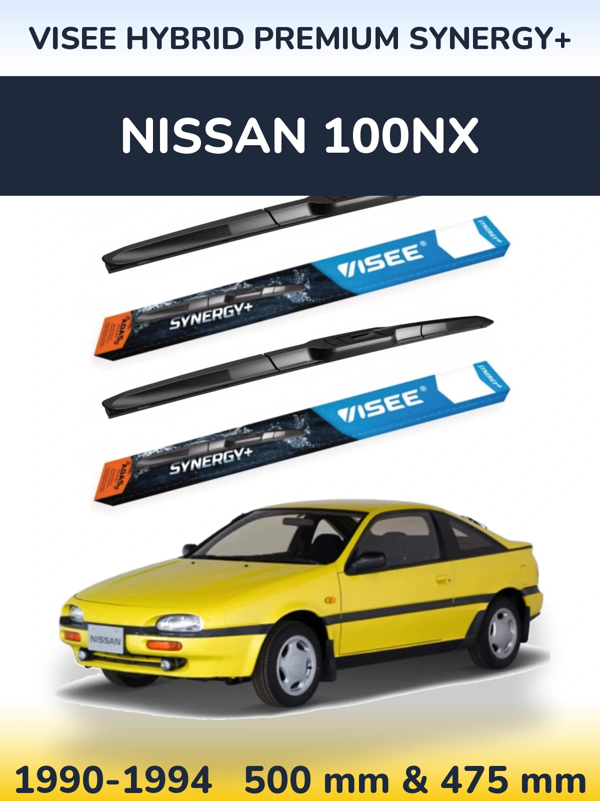 Front wiper blade set VISEE HYBRID PREMIUM SYNERGY+ 500 & 475 mm for Nissan 100NX 1990-1994