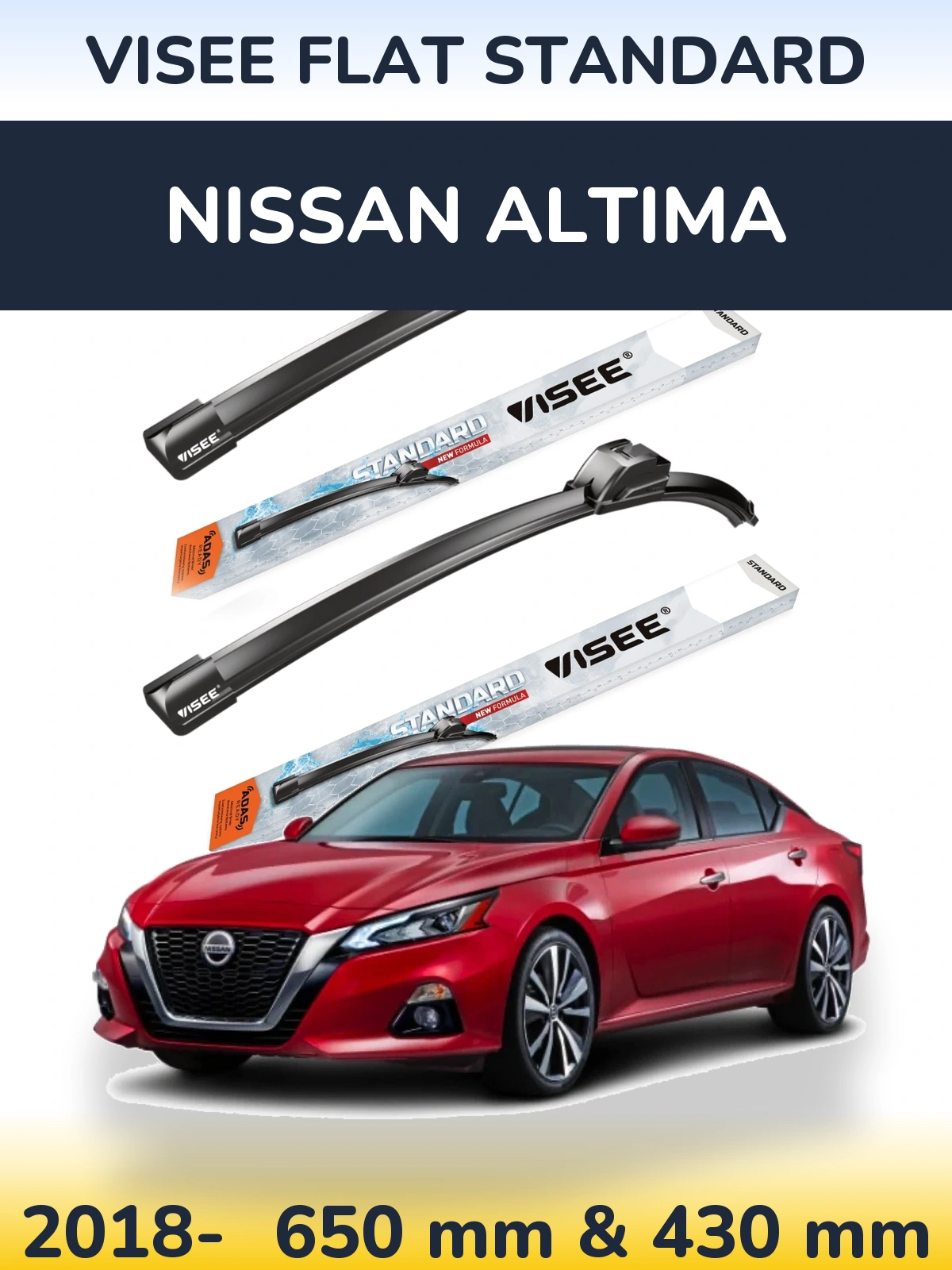Комплект передних дворников VISEE FLAT STANDARD 650 & 430 мм для Nissan Altima 2018-2026