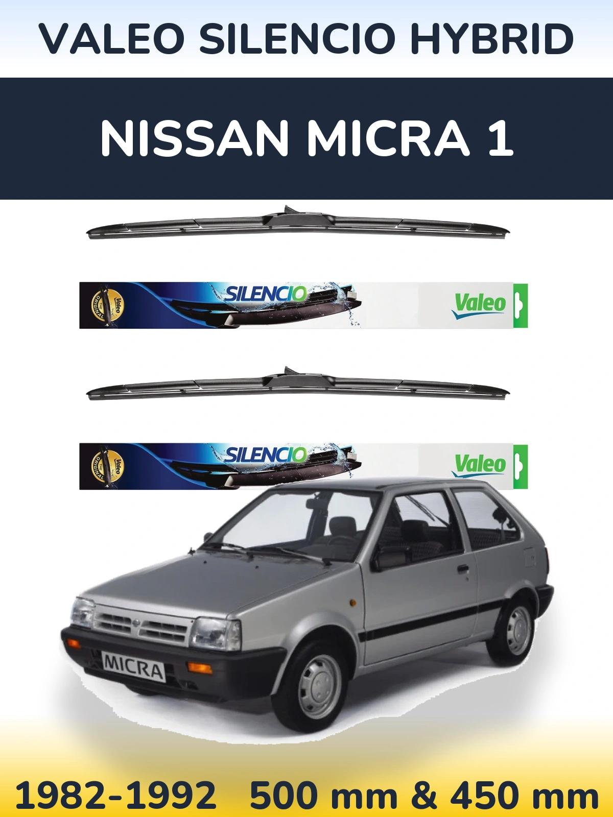 Комплект передніх щіток Valeo Silencio Hybrid 500 & 450 мм для Nissan Micra 1 1982-1992