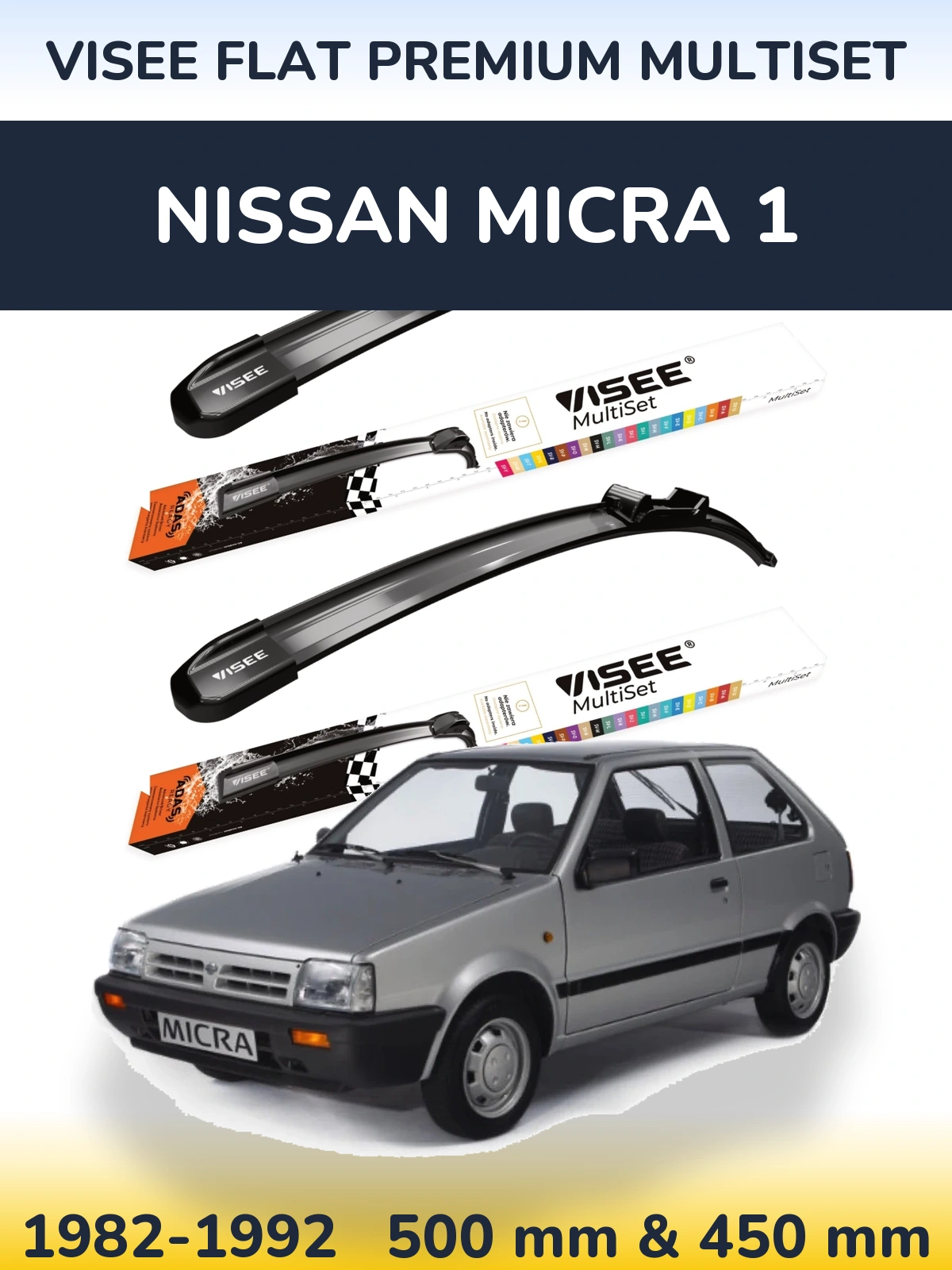 Комплект передних дворников VISEE FLAT PREMIUM MultiSet 500 & 450 мм для Nissan Micra 1 1982-1992