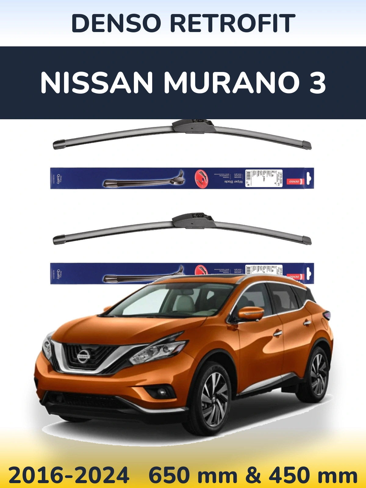 Front wiper blade set Denso Retrofit 650 & 450 mm for Nissan Murano 3 2016-2024
