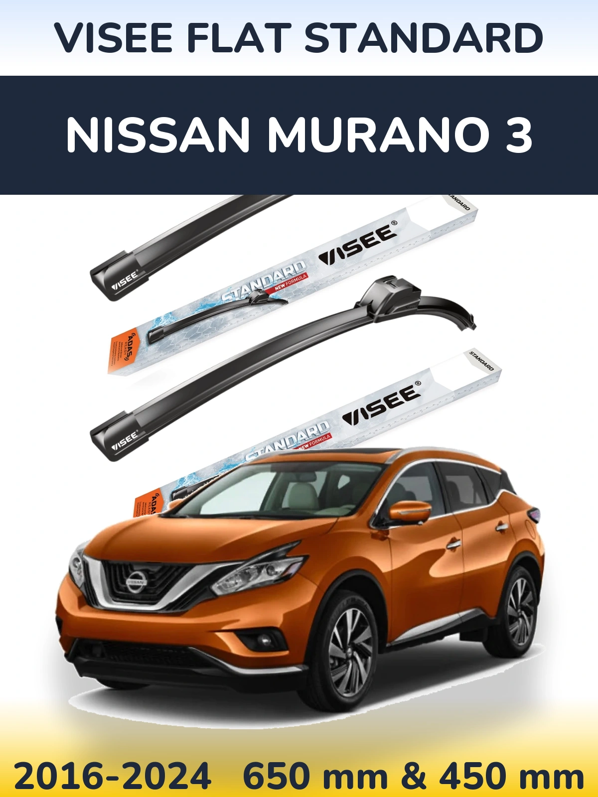 Front wiper blade set VISEE FLAT STANDARD 650 & 450 mm for Nissan Murano 3 2016-2024
