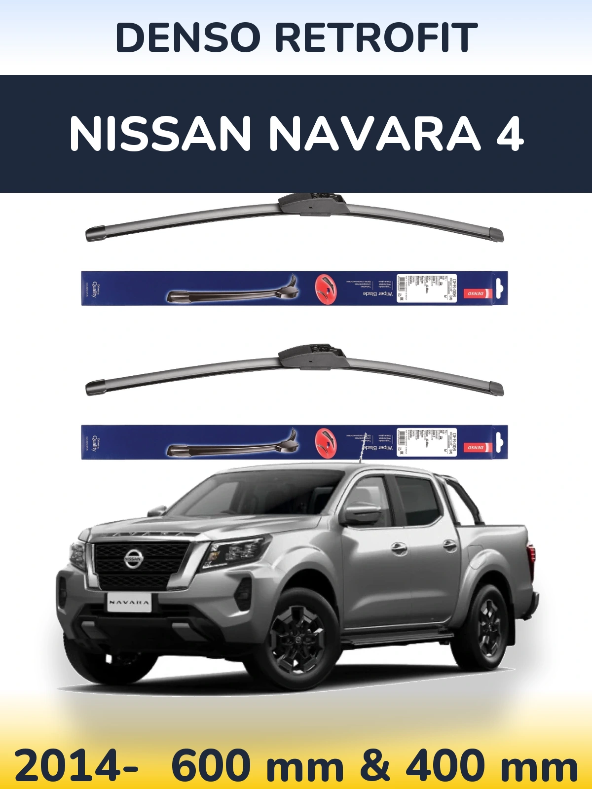 Front wiper blade set Denso Retrofit 600 & 400 mm for Nissan Navara 4 2014-2026