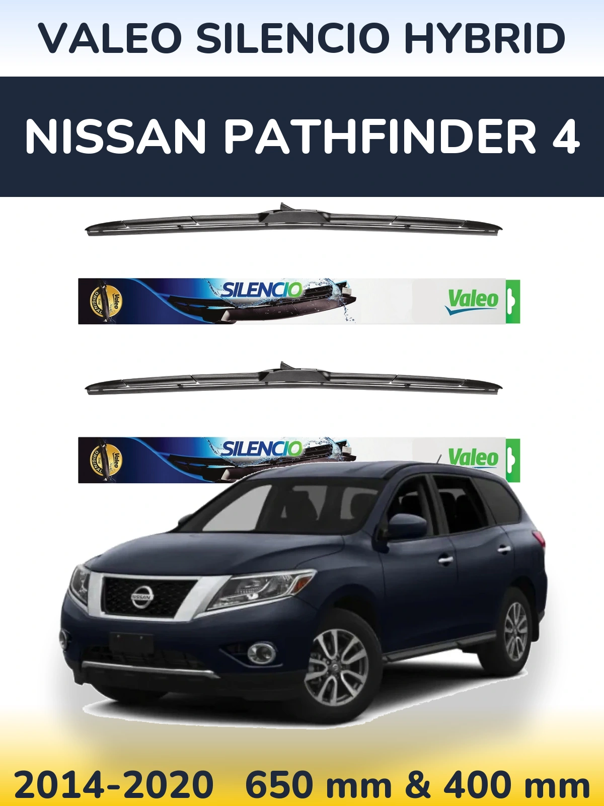 Front wiper blade set Valeo Silencio Hybrid 650 & 400 mm for Nissan Pathfinder 4 2014-2020
