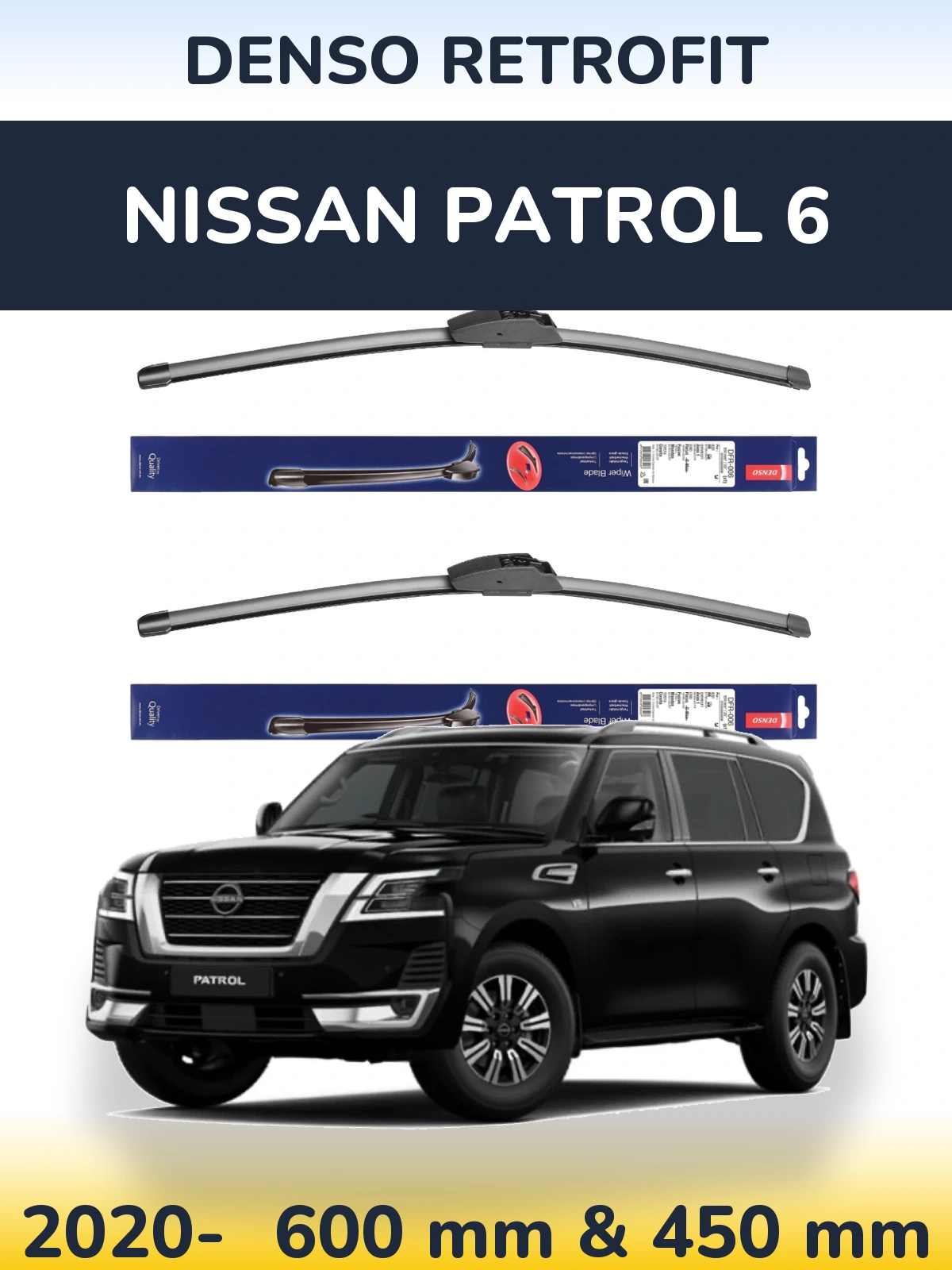 Front wiper blade set Denso Retrofit 600 & 450 mm for Nissan Patrol 6 2020-2026