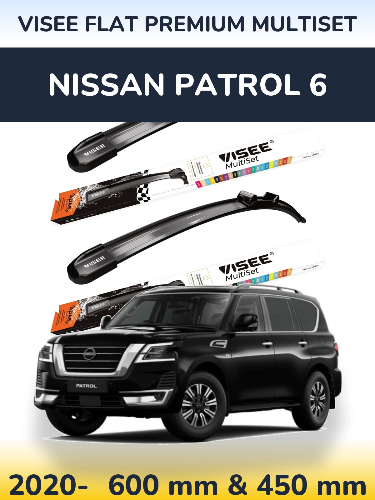 Front wiper blade set VISEE FLAT PREMIUM MultiSet 600 & 450 mm for Nissan Patrol 6 2020-2026