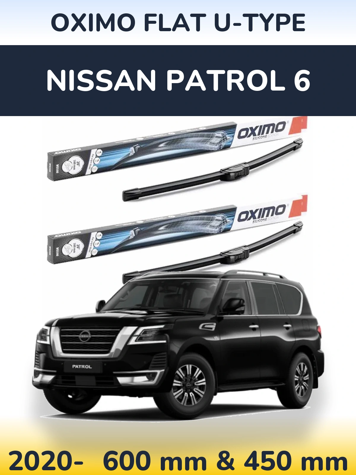 Комплект передних дворников Oximo Flat U-type 600 & 450 мм для Nissan Patrol 6 2020-2026