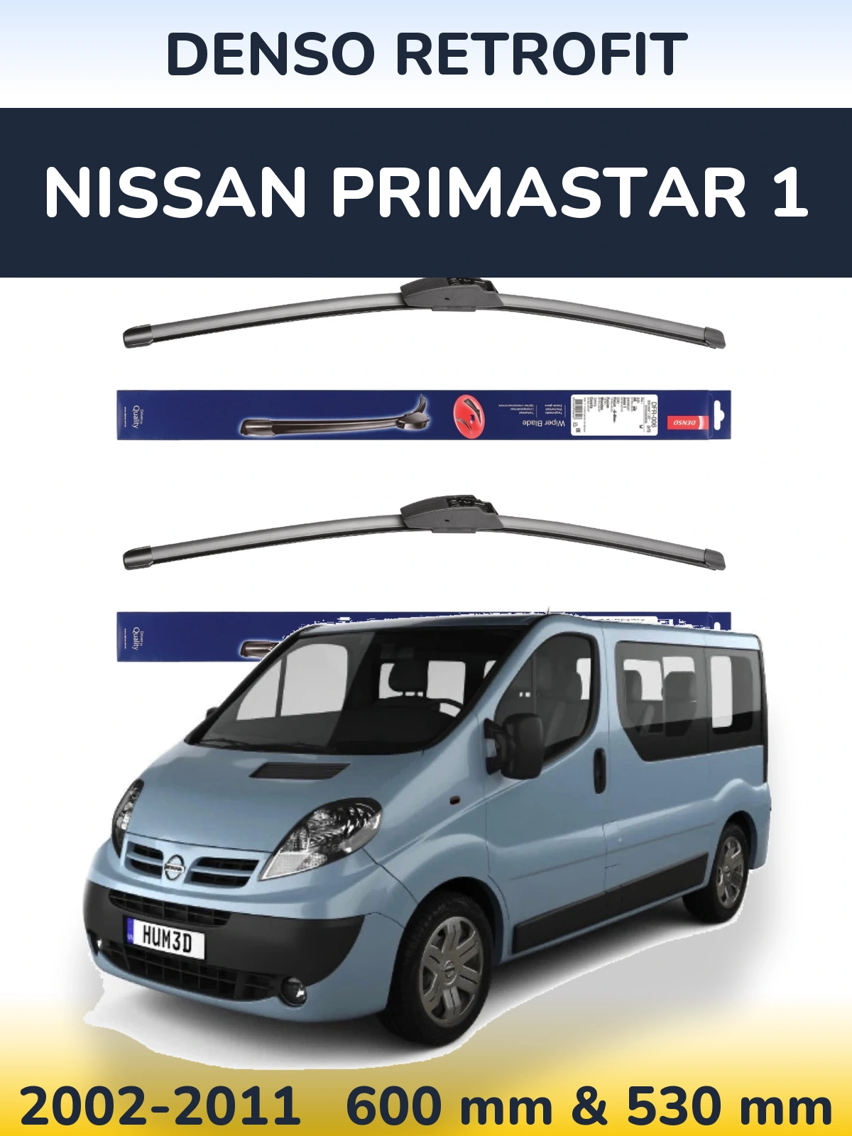Front wiper blade set Denso Retrofit 600 & 530 mm for Nissan Primastar 1 2002-2011