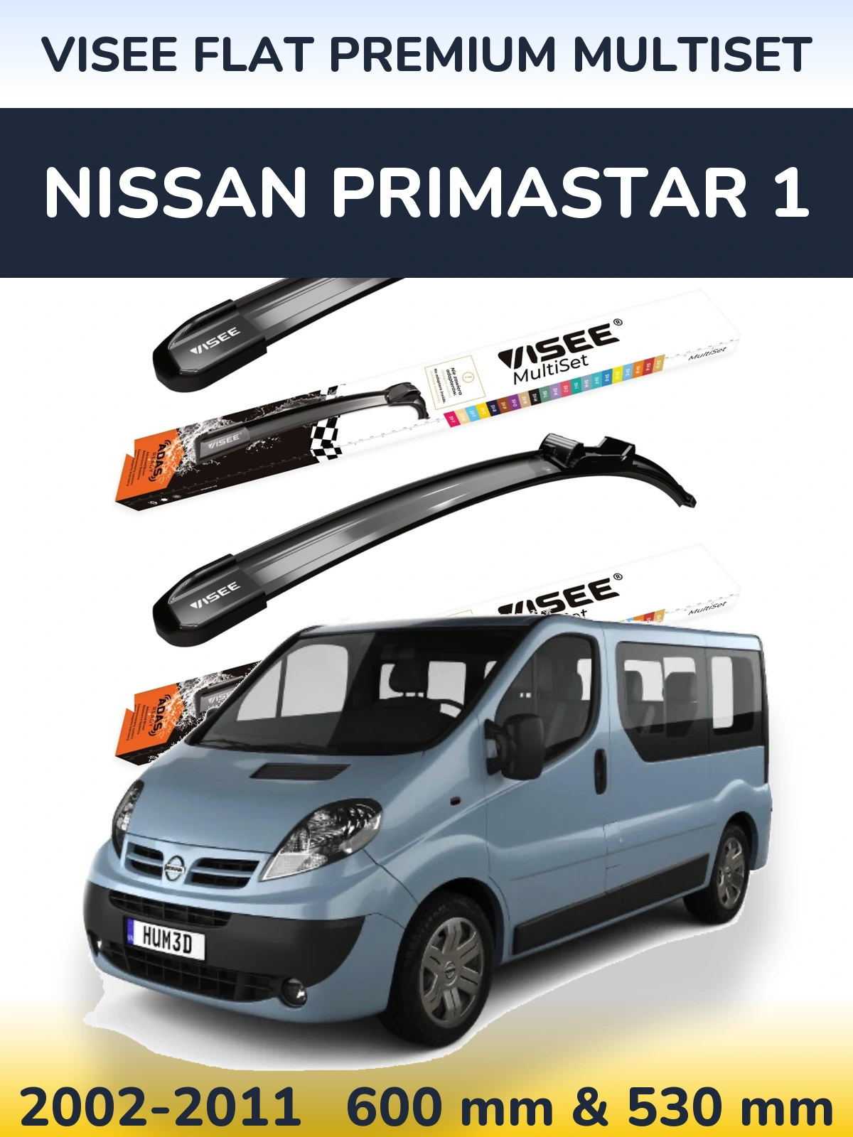 Front wiper blade set VISEE FLAT PREMIUM MultiSet 600 & 530 mm for Nissan Primastar 1 2002-2011