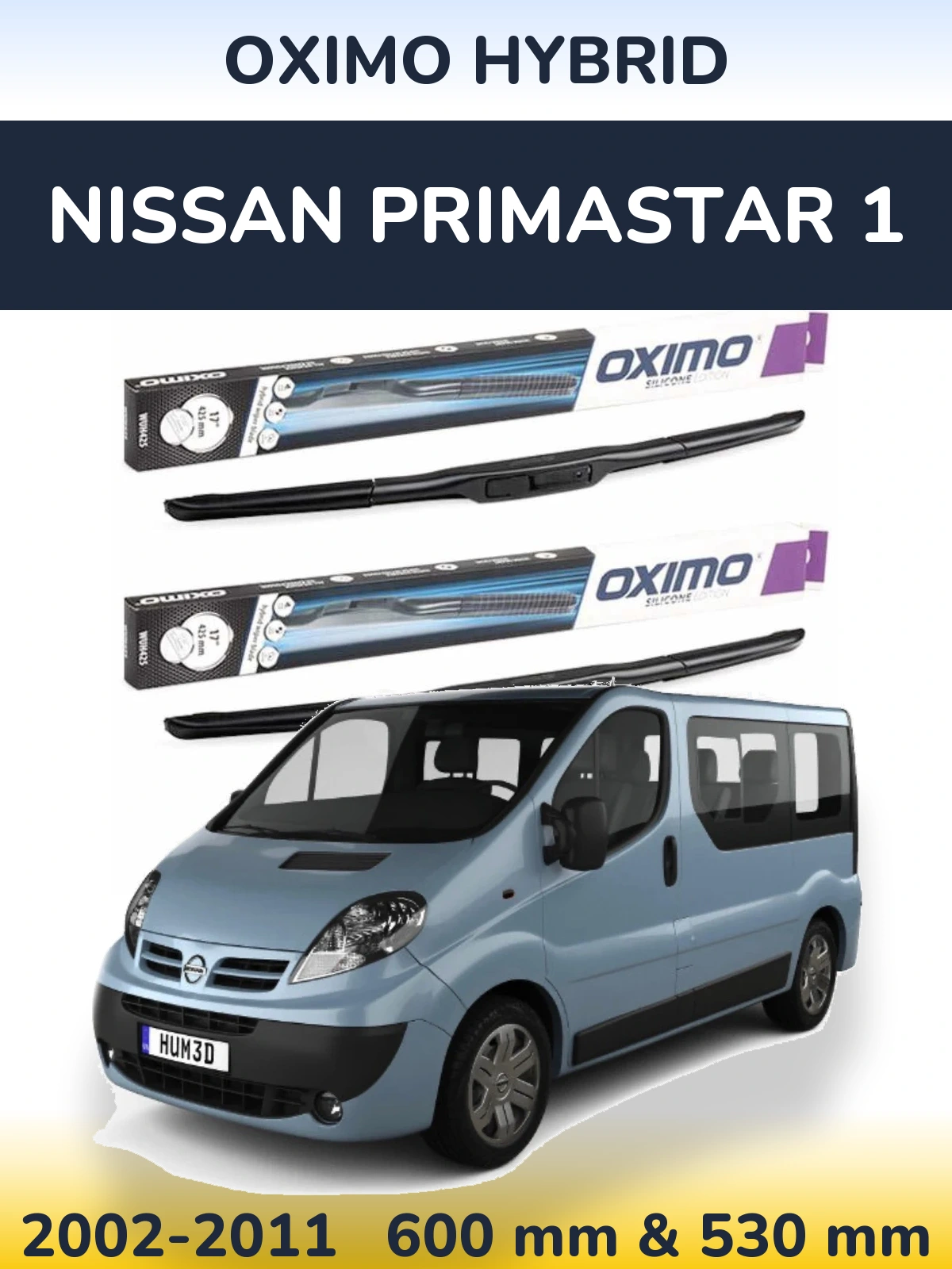 Front wiper blade set Oximo Hybrid 600 & 530 mm for Nissan Primastar 1 2002-2011