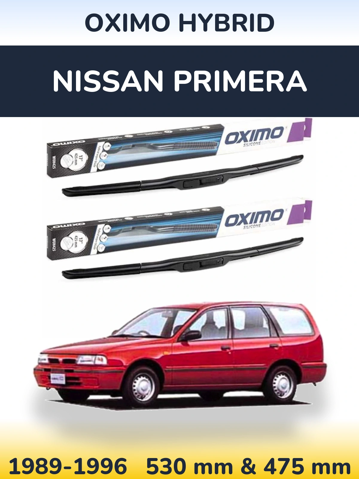 Комплект передних дворников Oximo Hybrid 530 & 475 мм для Nissan Primera 1989-1996