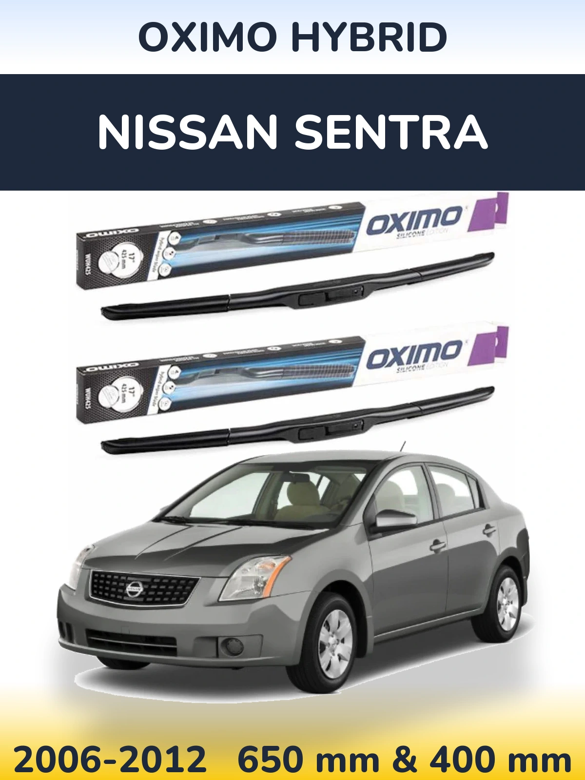 Front wiper blade set Oximo Hybrid 650 & 400 mm for Nissan Sentra 2006-2012