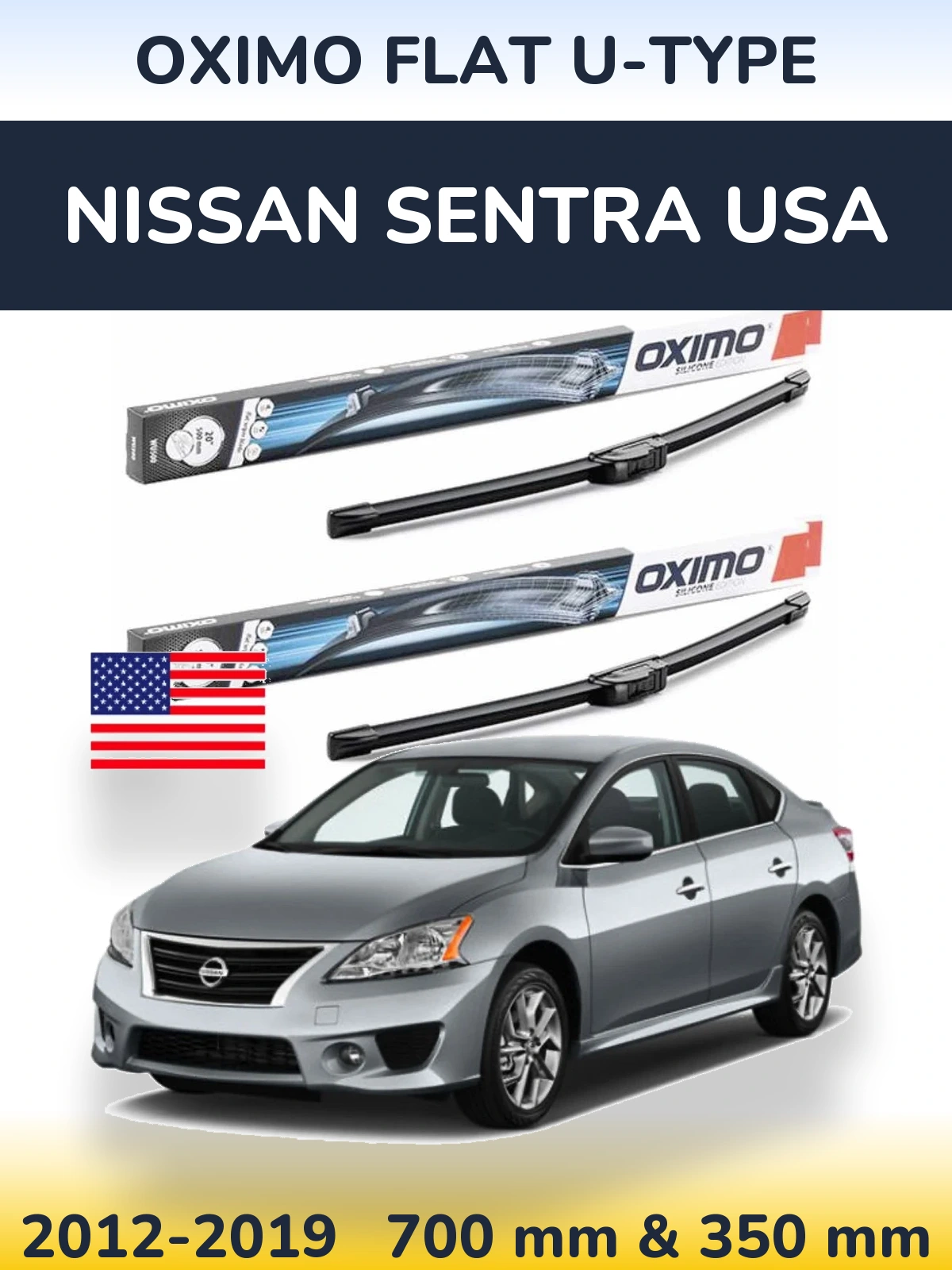 Front wiper blade set Oximo Flat U-type 700 & 350 mm for Nissan Sentra USA 2012-2019