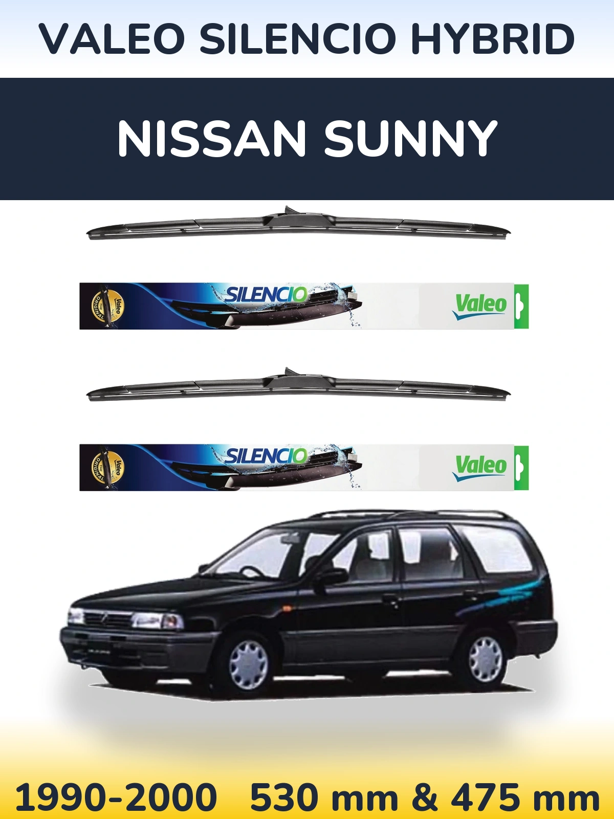 Комплект передних дворников Valeo Silencio Hybrid 530 & 475 мм для Nissan Sunny 1990-2000